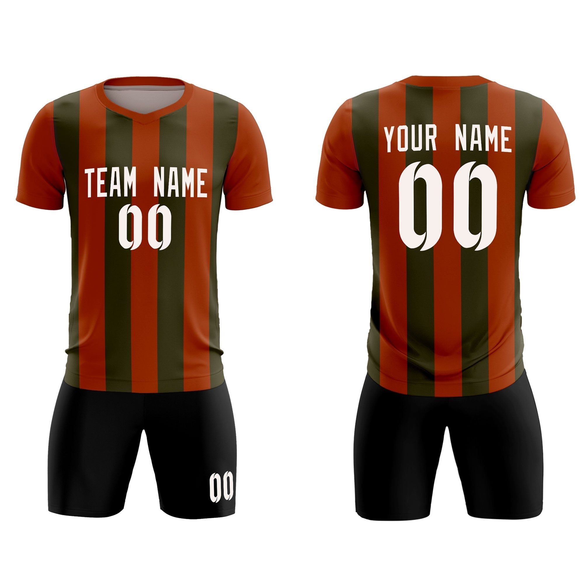 Custom Texas Orange Olive Vertical Stripes Casual Outdoor Soccer Sets Jersey