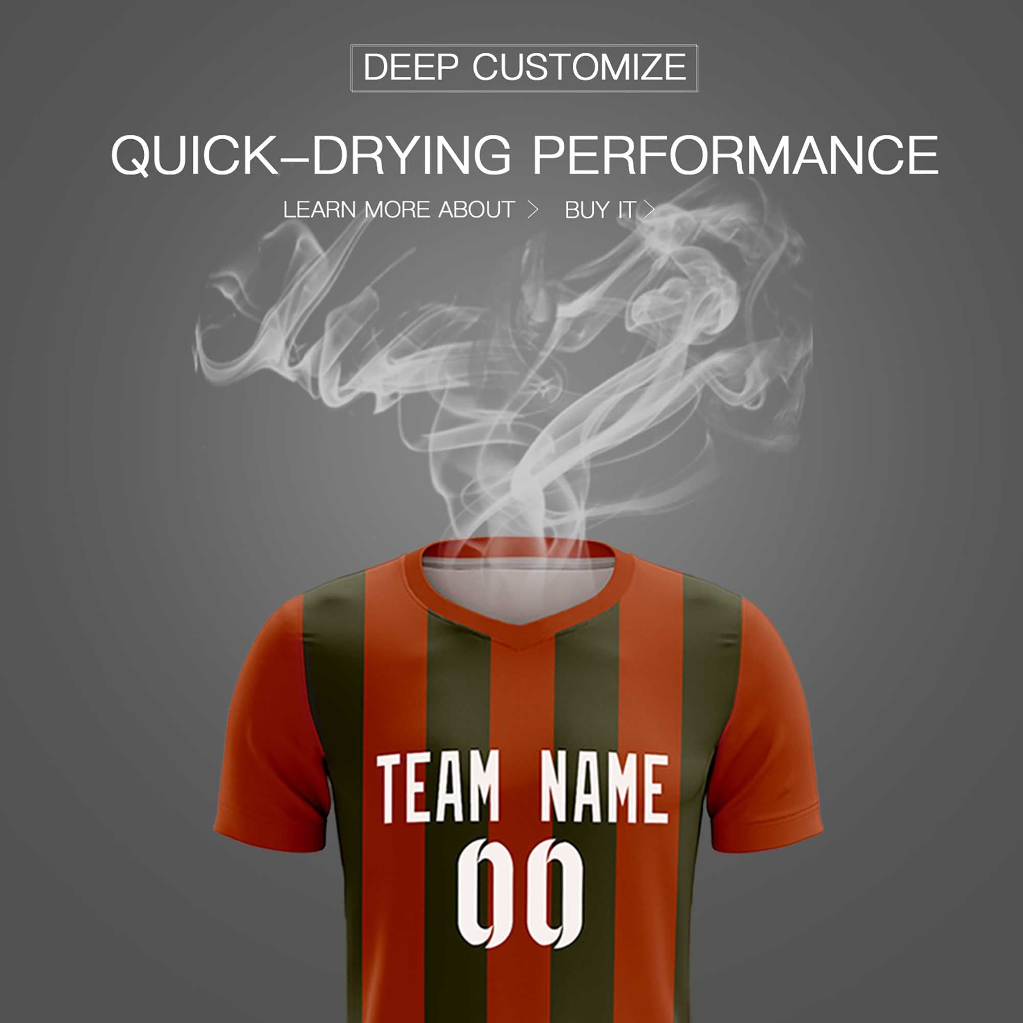 Custom Texas Orange Olive Vertical Stripes Casual Outdoor Soccer Sets Jersey