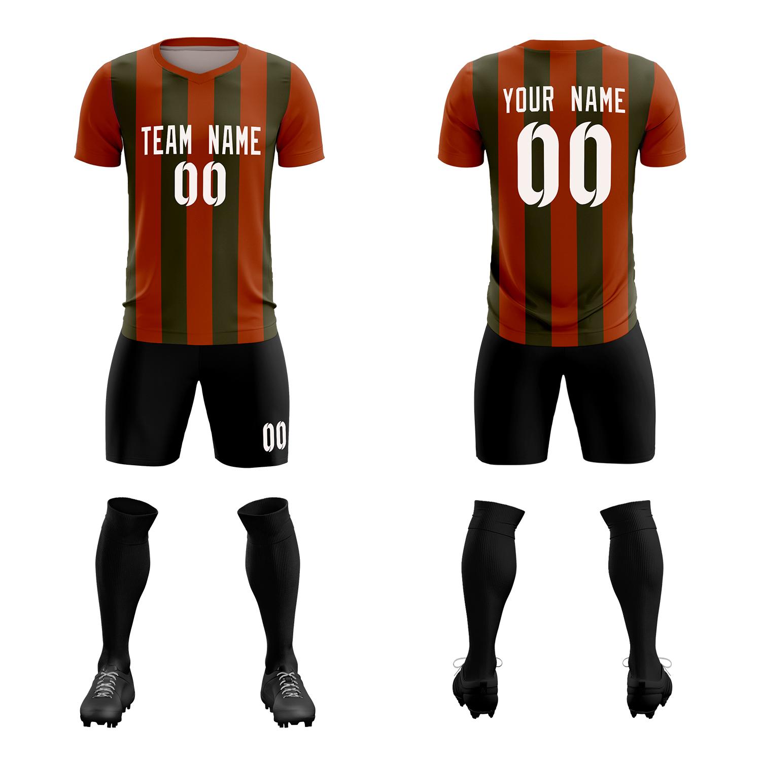 Custom Texas Orange Olive Vertical Stripes Casual Outdoor Soccer Sets Jersey