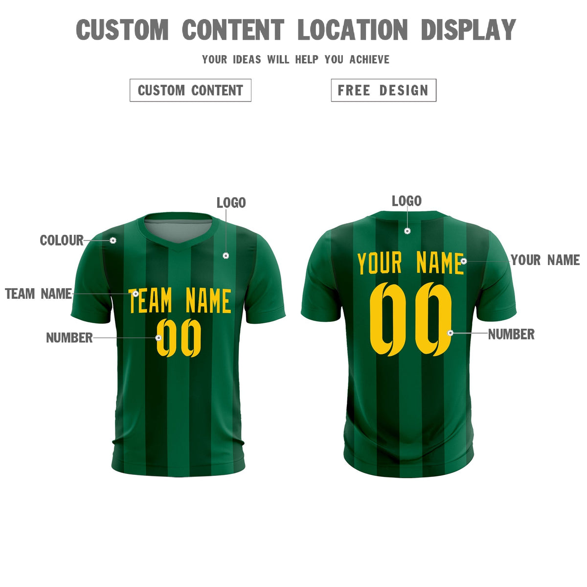 Custom Kelly Green Green Vertical Stripes Casual Outdoor Soccer Sets Jersey