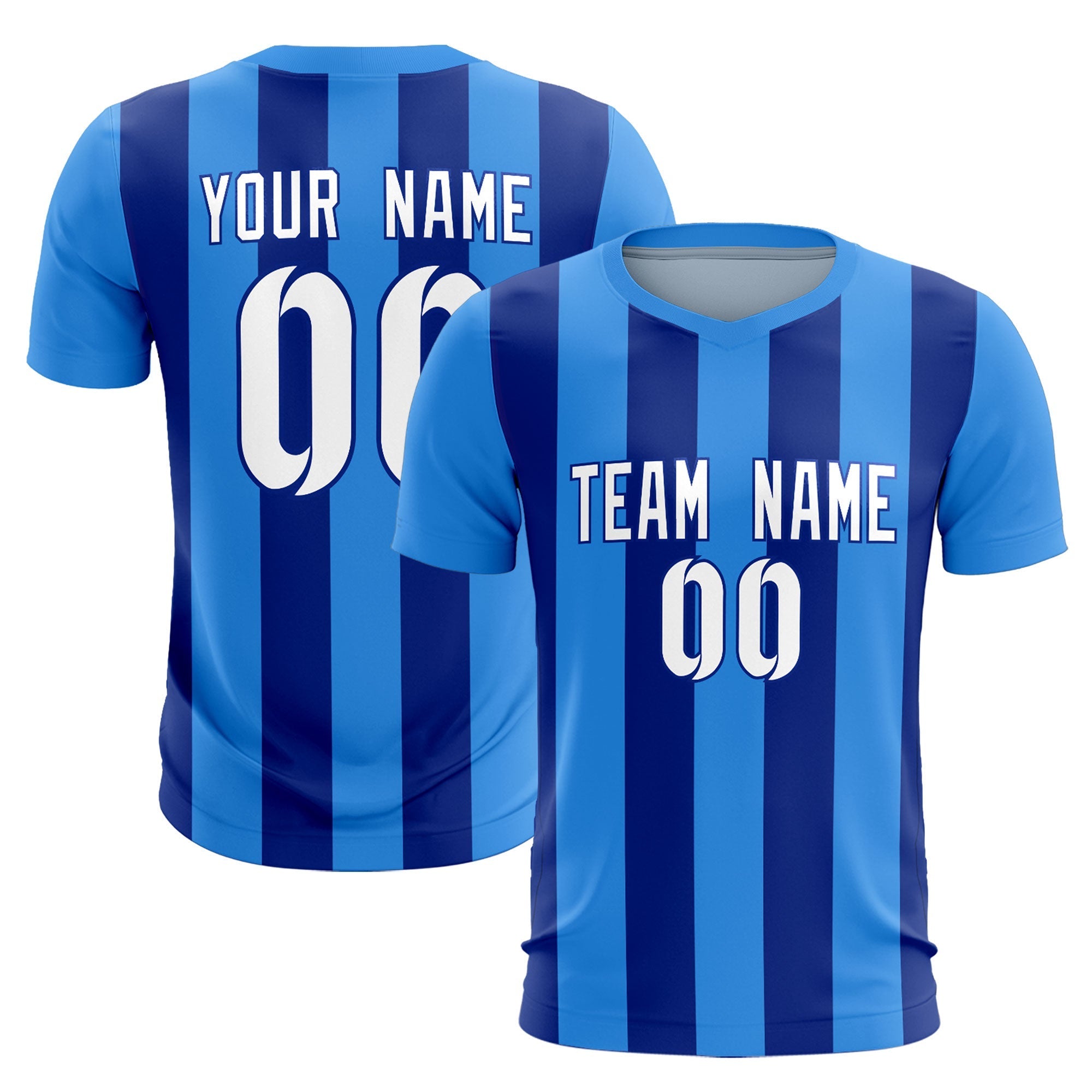 Custom Powder Blue Royal Vertical Stripes Casual Outdoor Soccer Sets Jersey