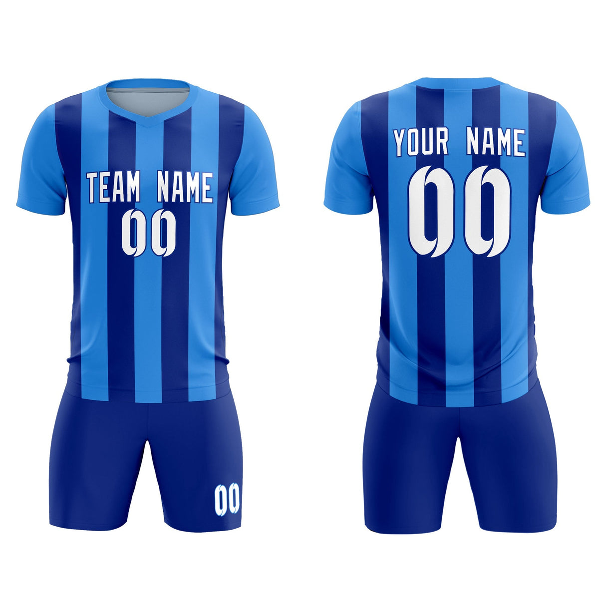 Custom Powder Blue Royal Vertical Stripes Casual Outdoor Soccer Sets Jersey