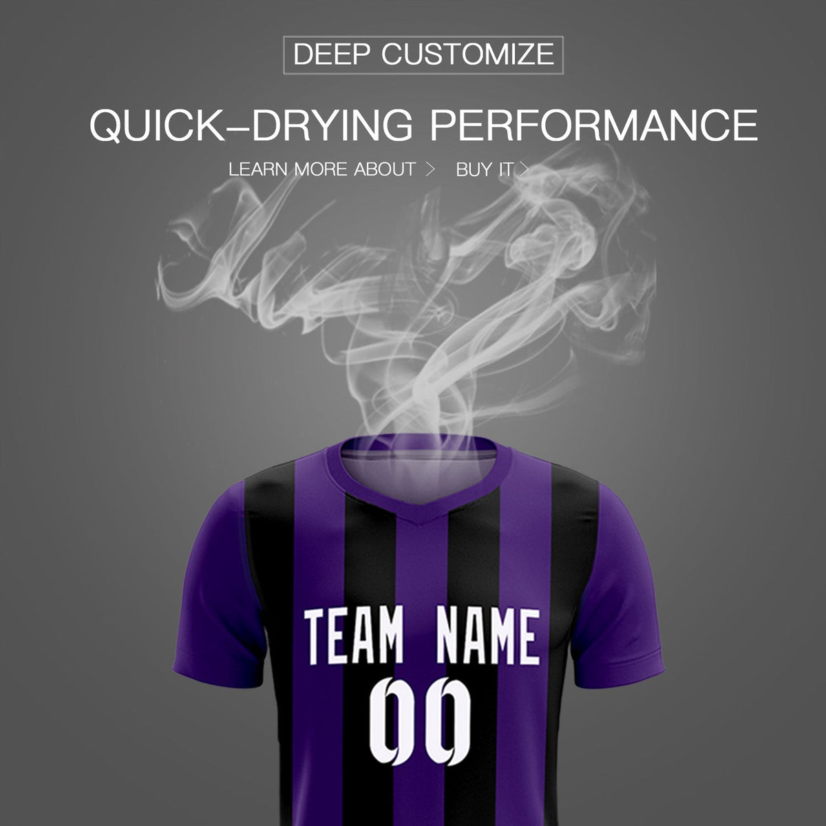 Custom Purple Black Vertical Stripes Casual Outdoor Soccer Sets Jersey