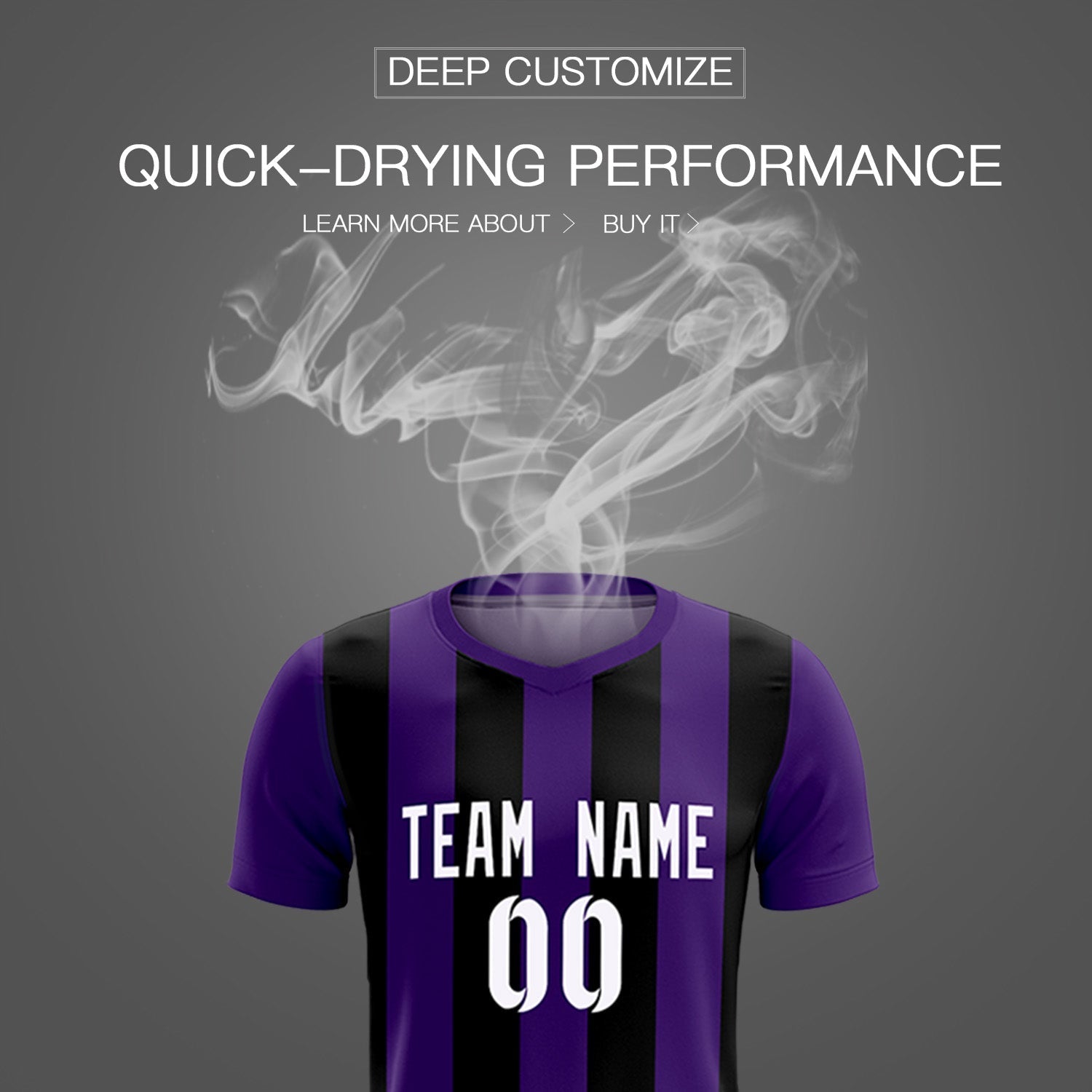 Custom Purple Black Vertical Stripes Casual Outdoor Soccer Sets Jersey