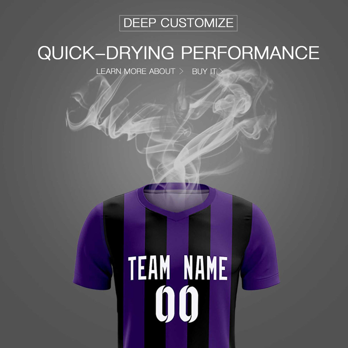 Custom Purple Black Vertical Stripes Casual Outdoor Soccer Sets Jersey