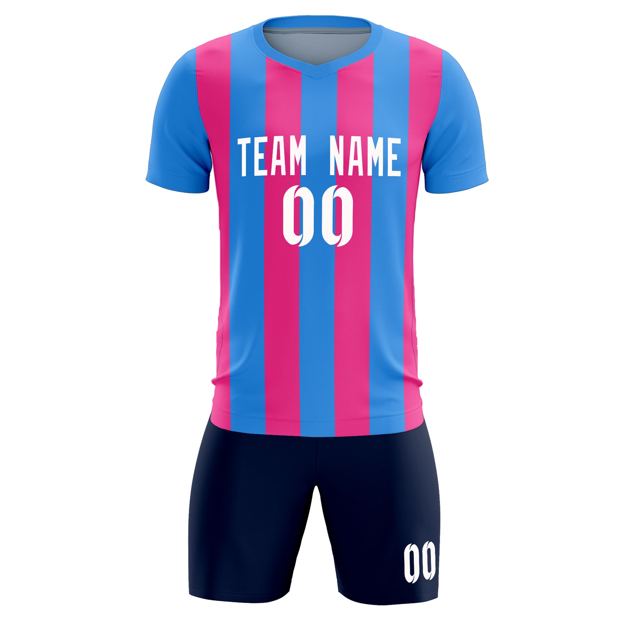 Custom Powder Blue Pink Vertical Stripes Casual Outdoor Soccer Sets Jersey