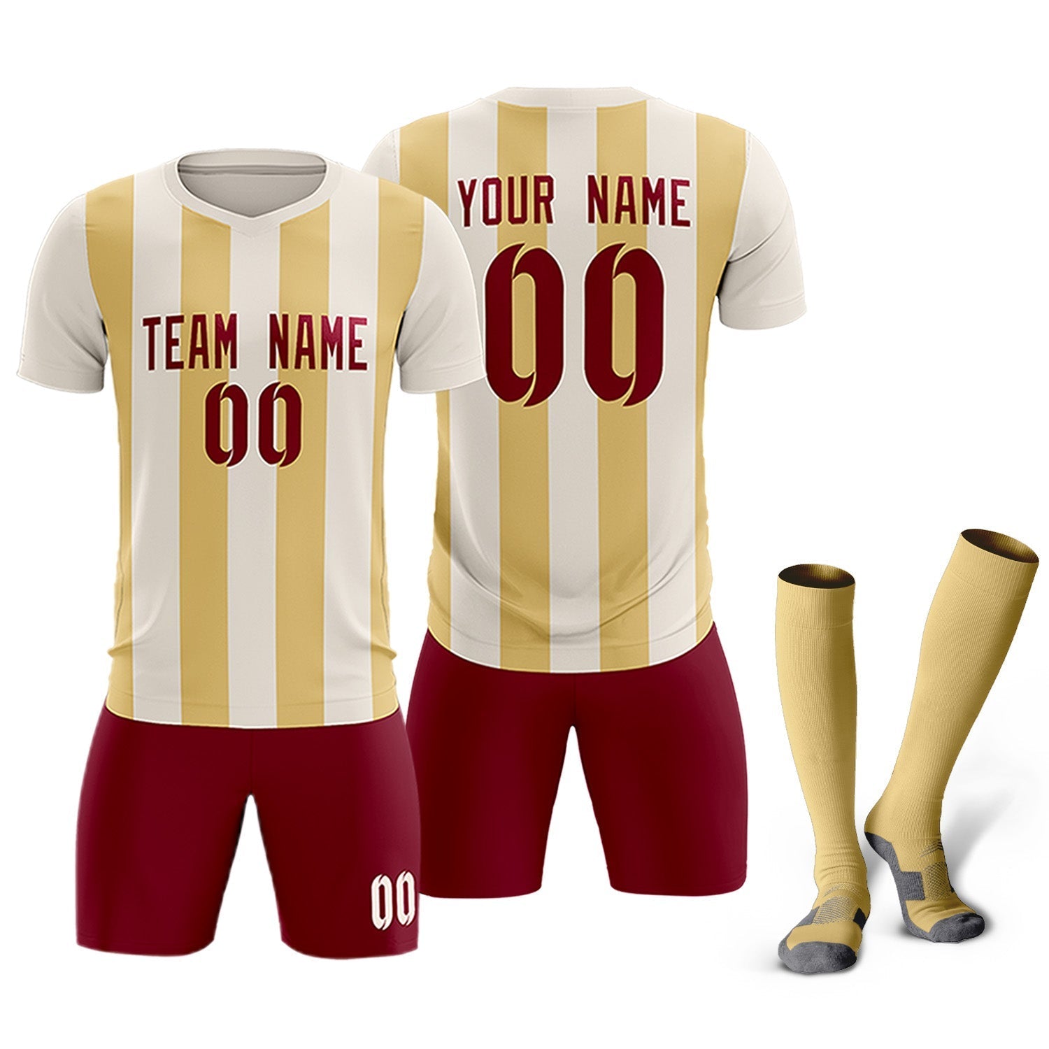 Custom Cream Khaki Vertical Stripes Casual Outdoor Soccer Sets Jersey