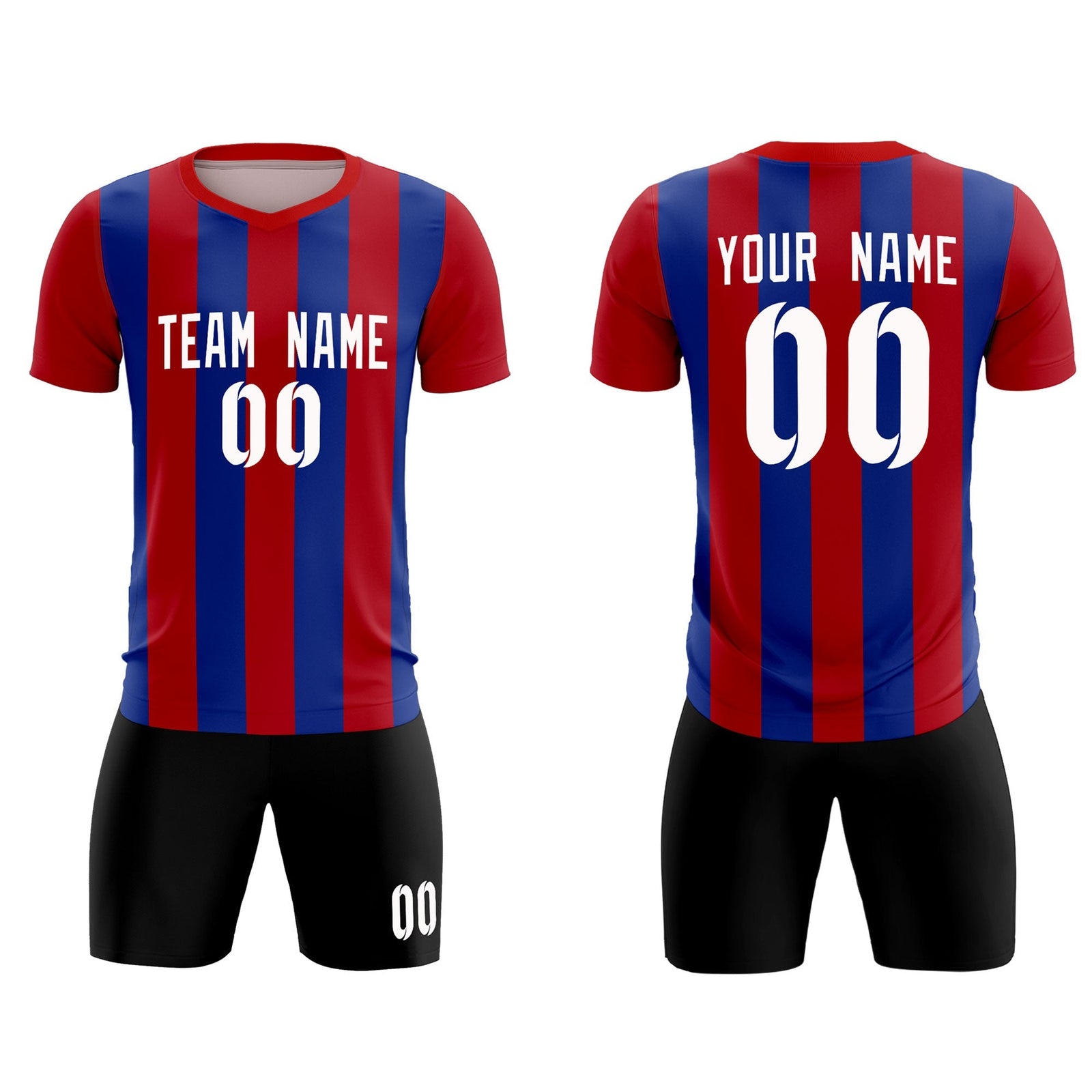 Custom Red Royal Vertical Stripes Casual Outdoor Soccer Sets Jersey