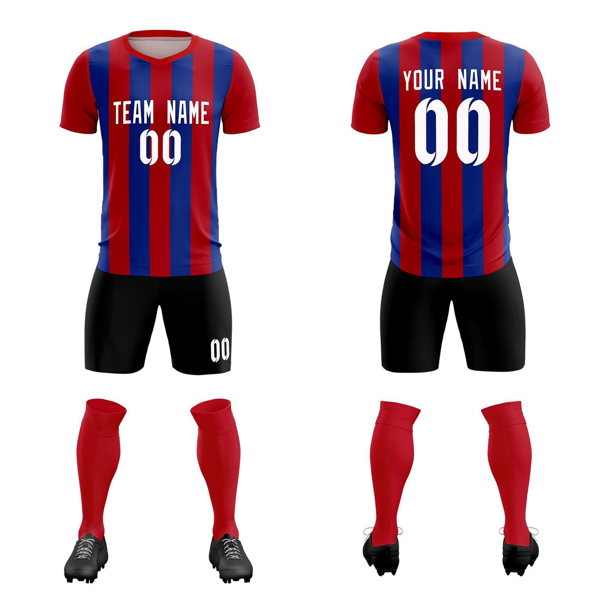 Custom Red Royal Vertical Stripes Casual Outdoor Soccer Sets Jersey