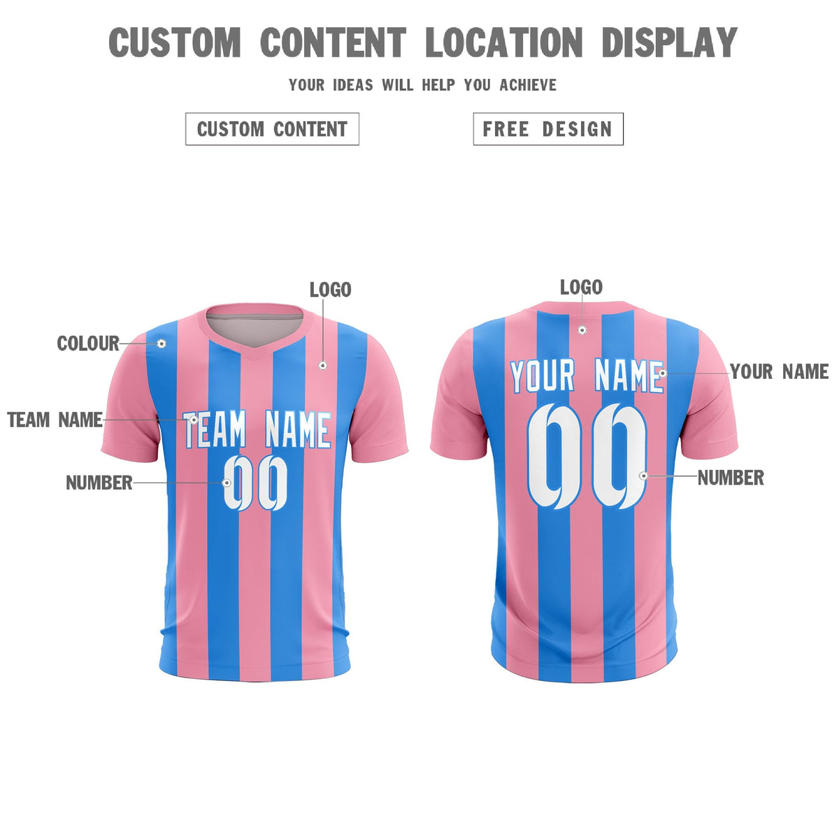 Custom Light Pink Powder Blue Vertical Stripes Casual Outdoor Soccer Sets Jersey