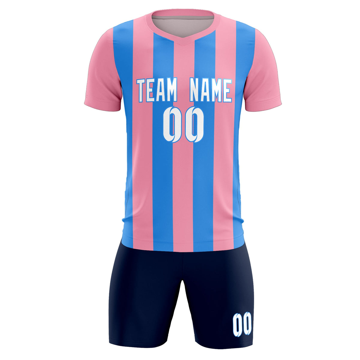 Custom Light Pink Powder Blue Vertical Stripes Casual Outdoor Soccer Sets Jersey