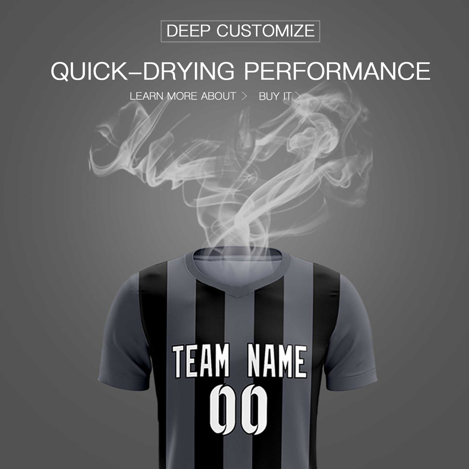 Custom Dark Gray Black Vertical Stripes Casual Outdoor Soccer Sets Jersey