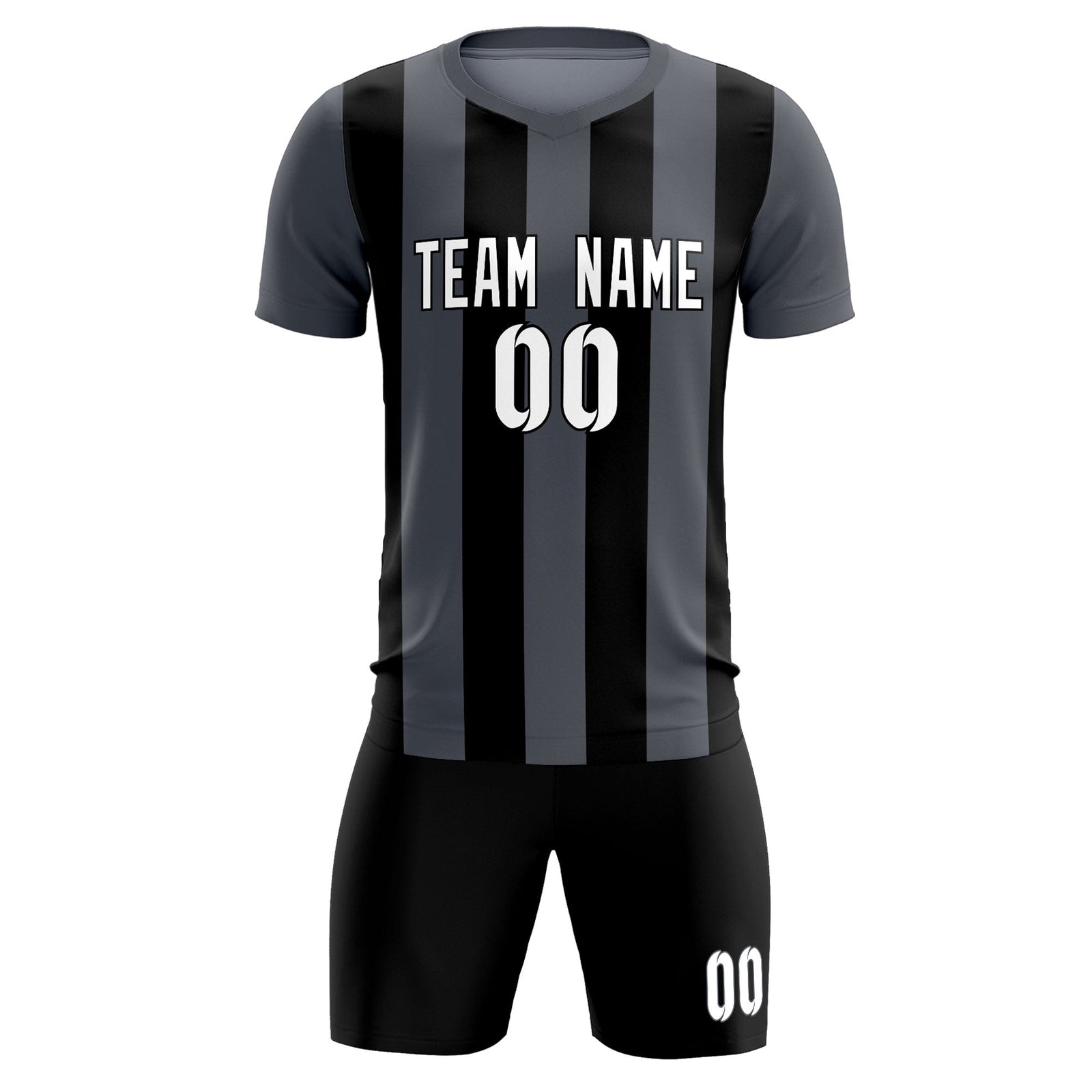 Custom Dark Gray Black Vertical Stripes Casual Outdoor Soccer Sets Jersey