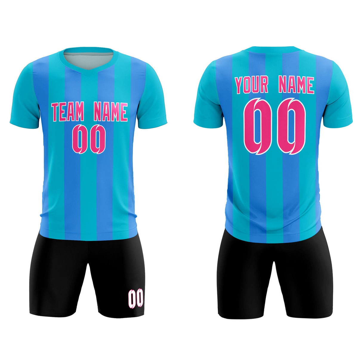 Custom Sky Blue Powder Blue Vertical Stripes Casual Outdoor Soccer Sets Jersey