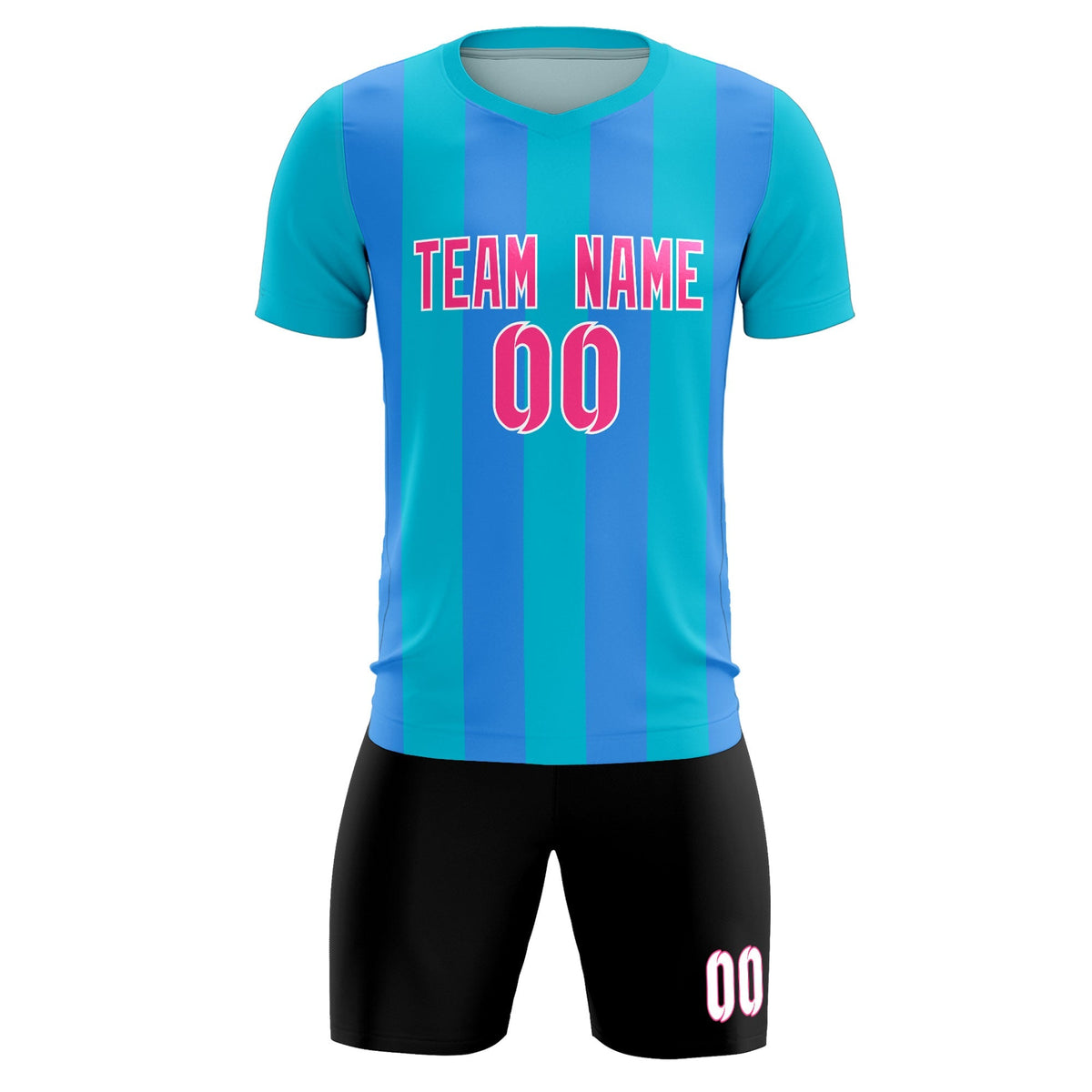 Custom Sky Blue Powder Blue Vertical Stripes Casual Outdoor Soccer Sets Jersey