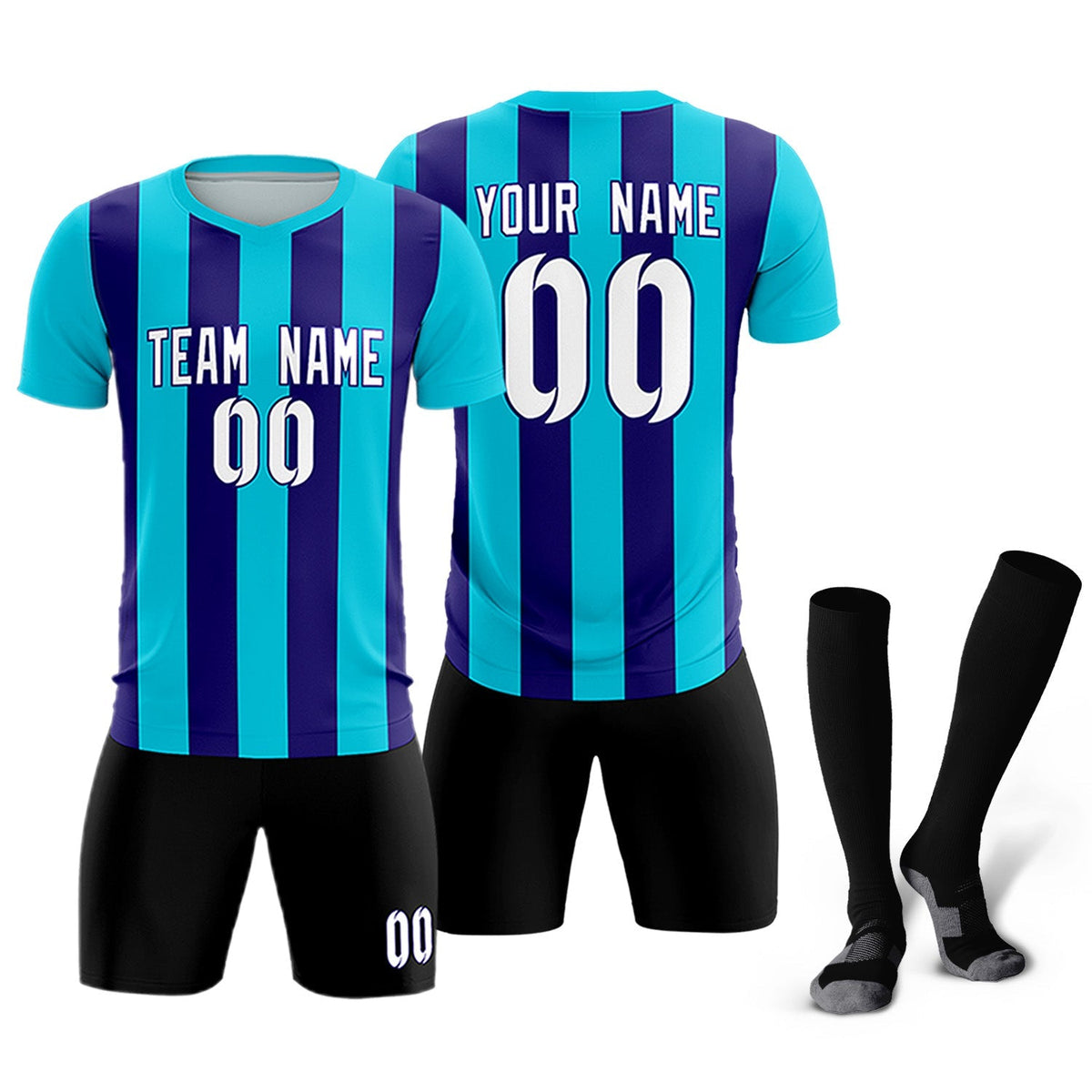 Custom Sky Blue Royal Vertical Stripes Casual Outdoor Soccer Sets Jersey