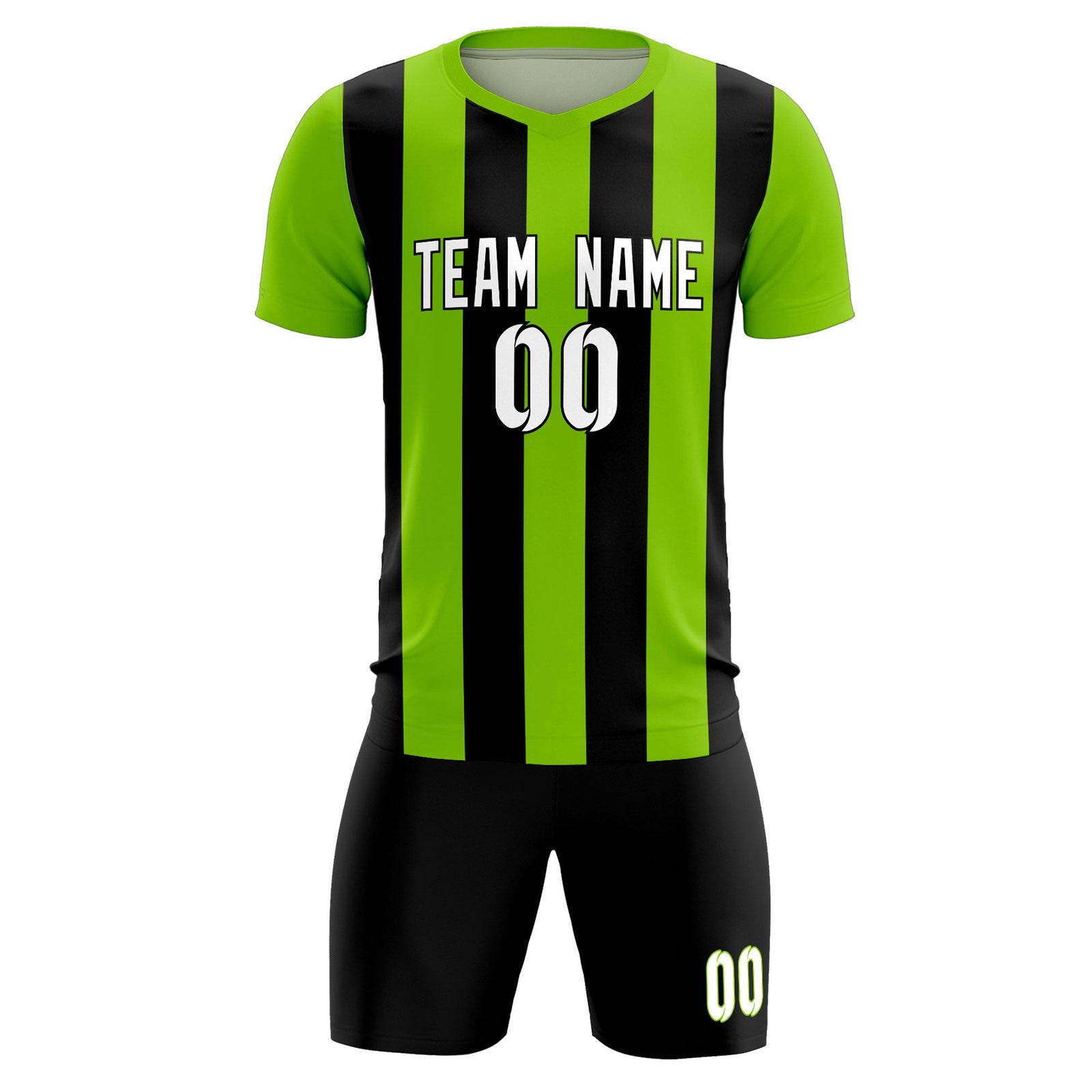 Custom Neon Green Black Vertical Stripes Casual Outdoor Soccer Sets Jersey