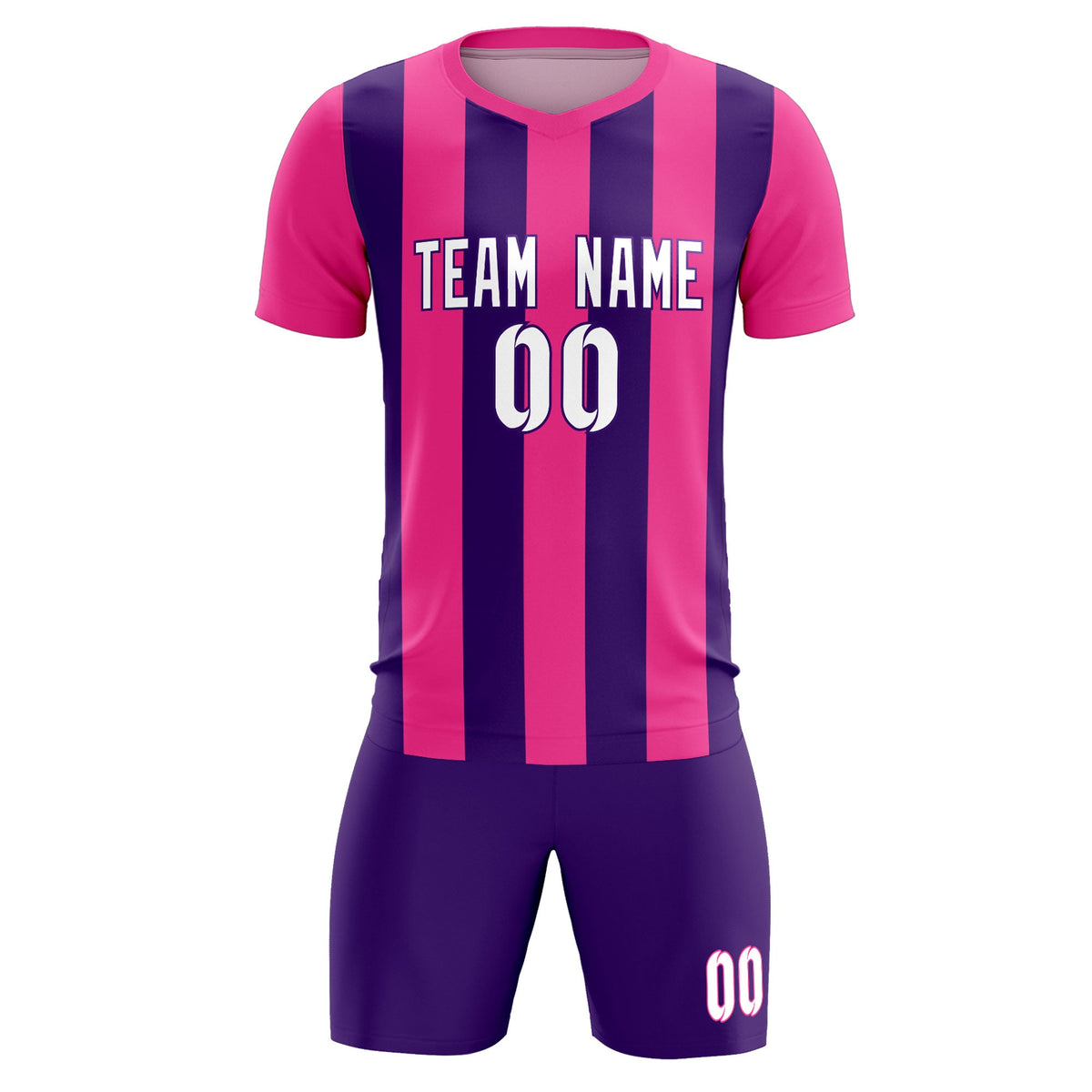 Custom Pink Purple Vertical Stripes Casual Outdoor Soccer Sets Jersey