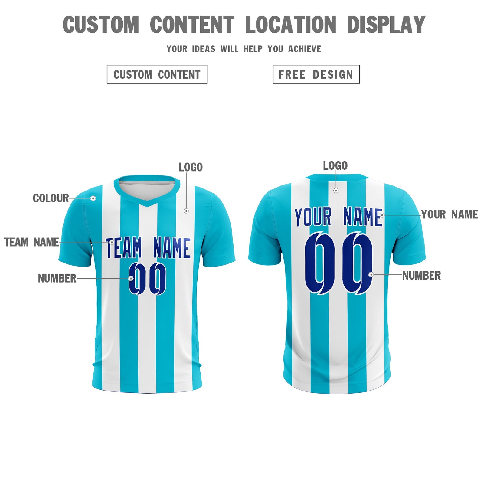 Custom White Sky Blue Vertical Stripes Casual Outdoor Soccer Sets Jersey