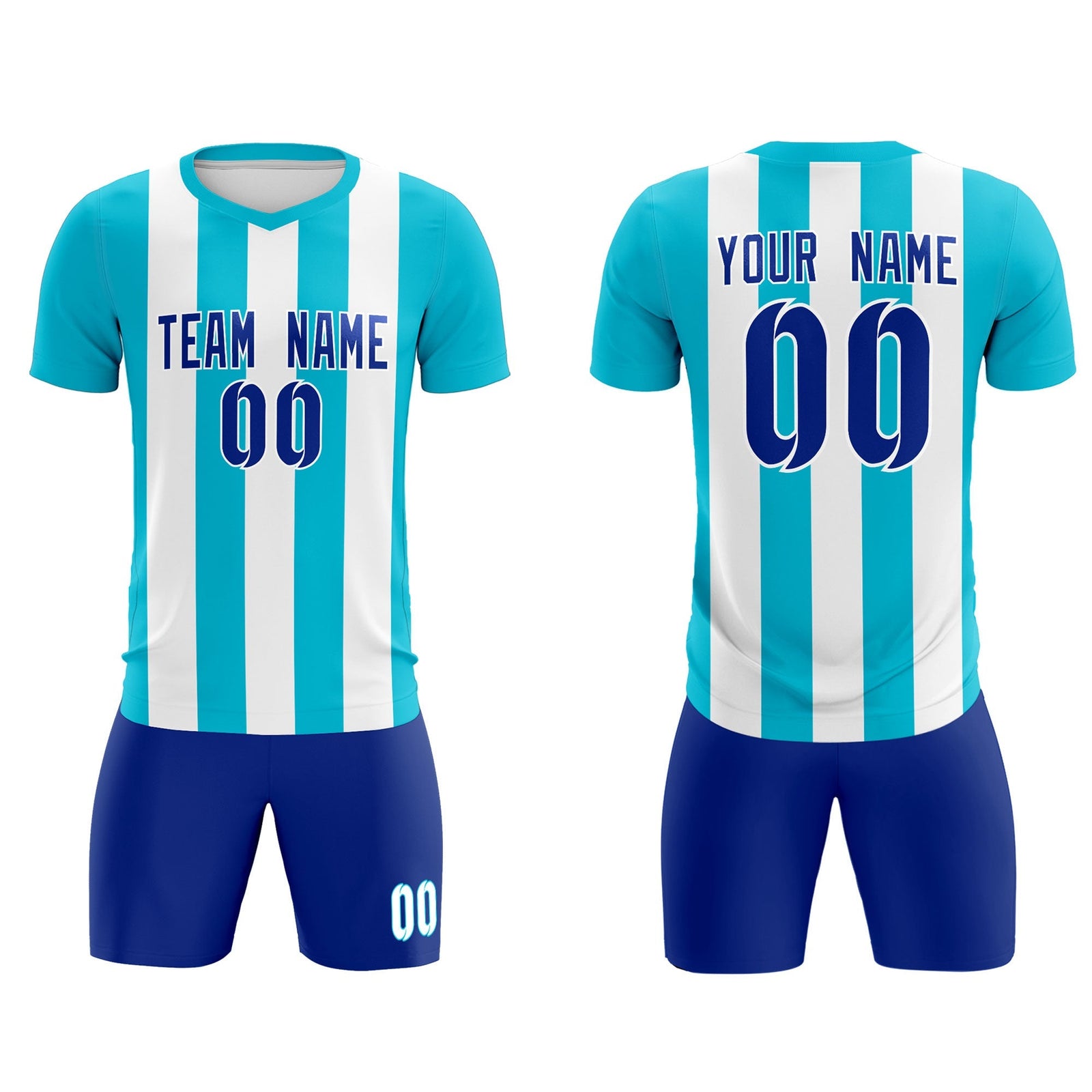 Custom White Sky Blue Vertical Stripes Casual Outdoor Soccer Sets Jersey