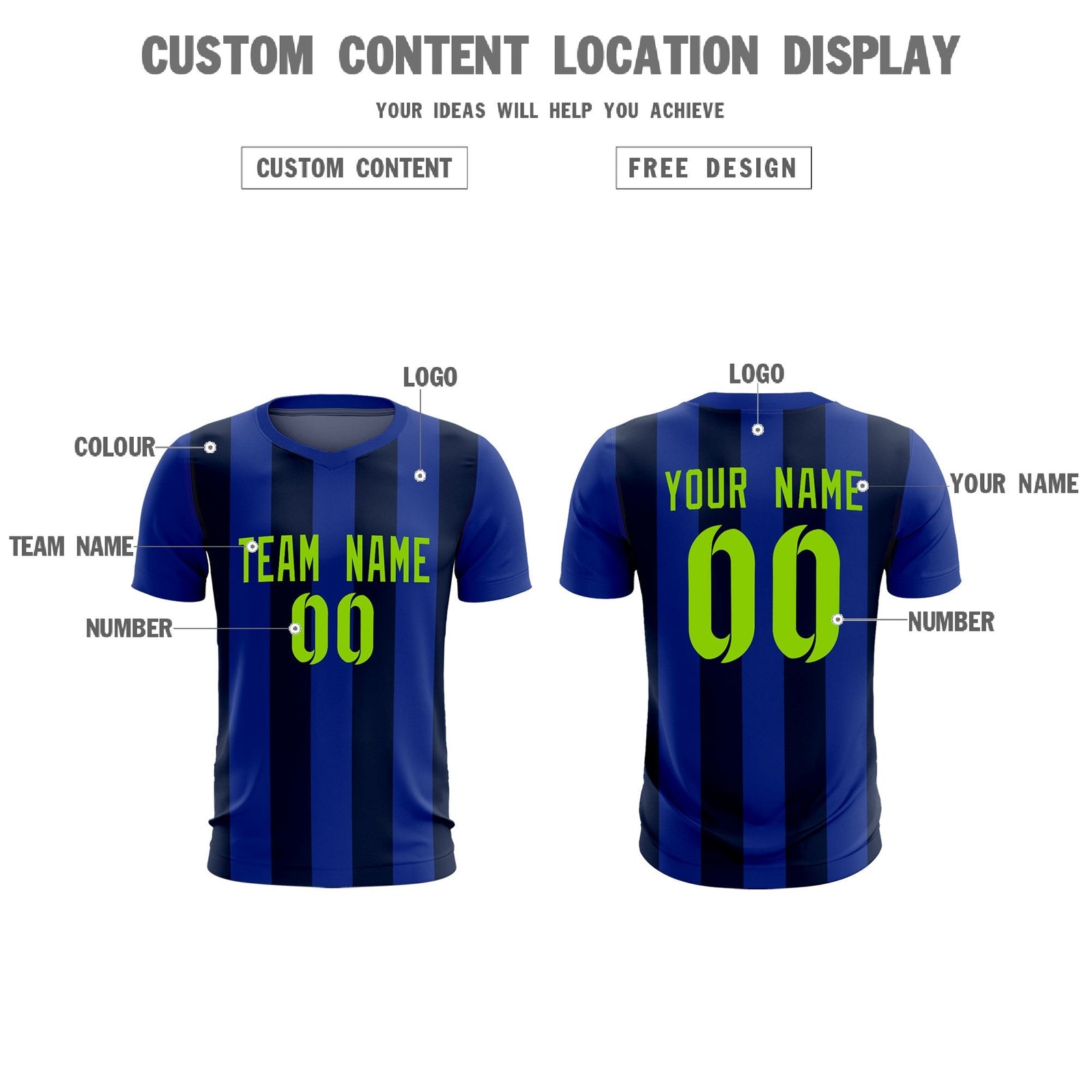 Custom Royal Navy Vertical Stripes Casual Outdoor Soccer Sets Jersey