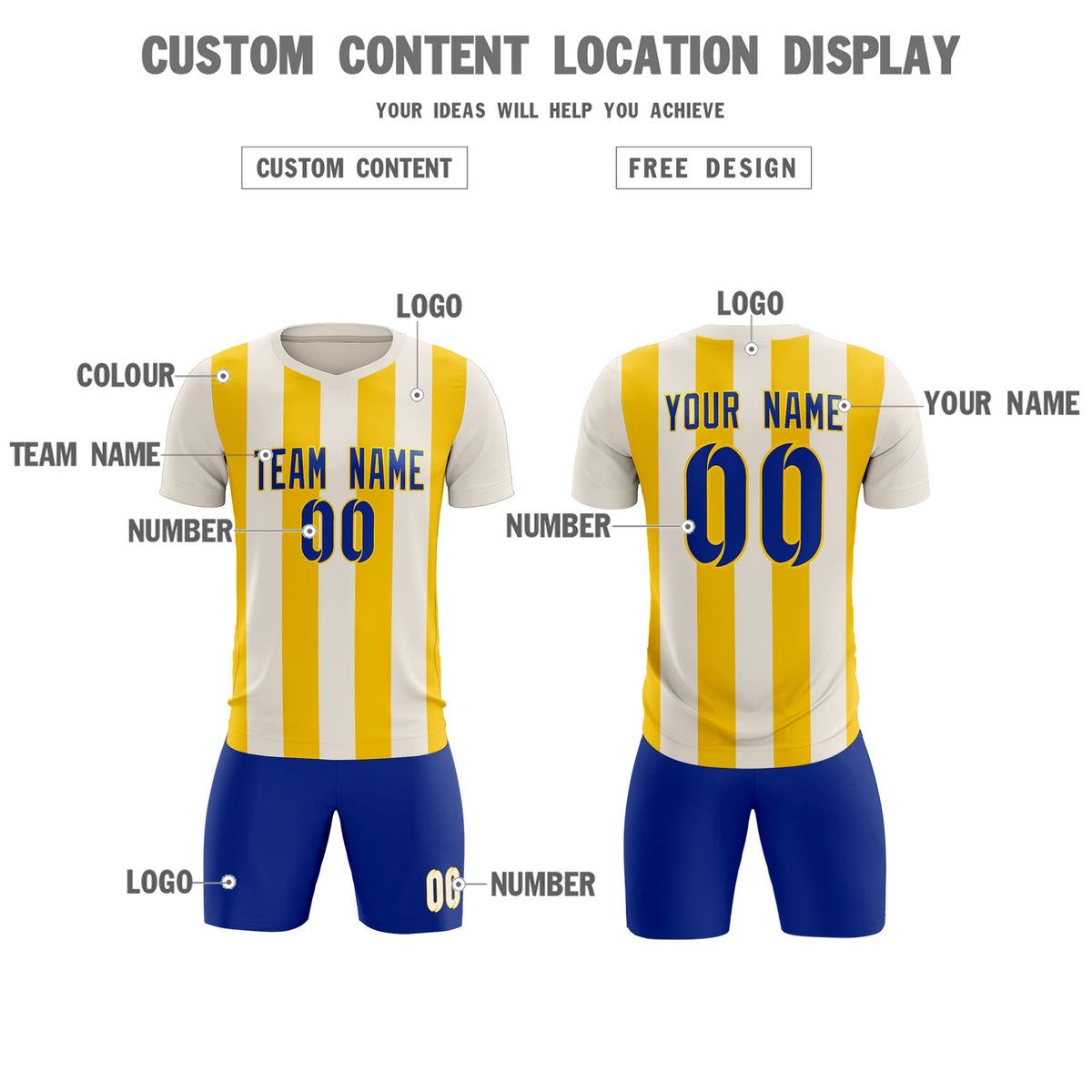 Custom Cream Gold Vertical Stripes Casual Outdoor Soccer Sets Jersey