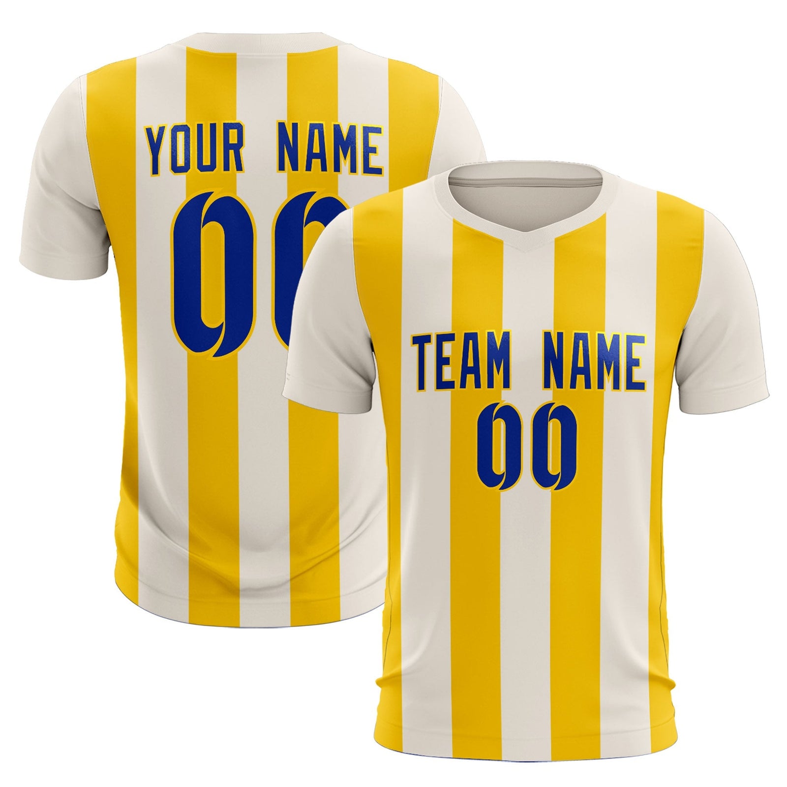 Custom Cream Gold Vertical Stripes Casual Outdoor Soccer Sets Jersey