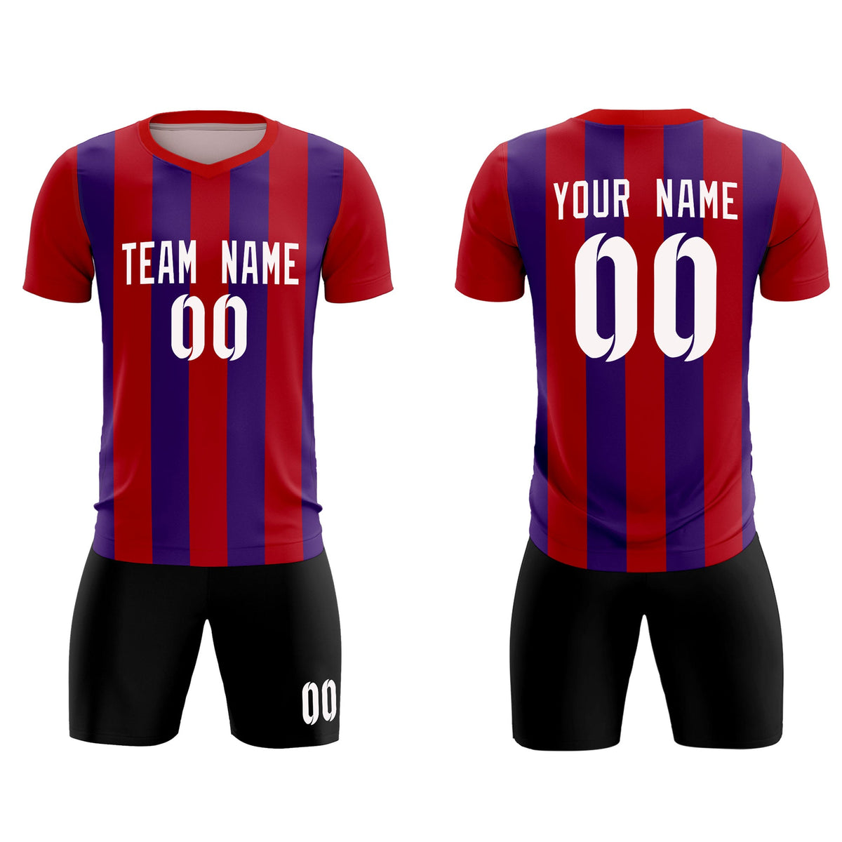 Custom Red Purple Vertical Stripes Casual Outdoor Soccer Sets Jersey