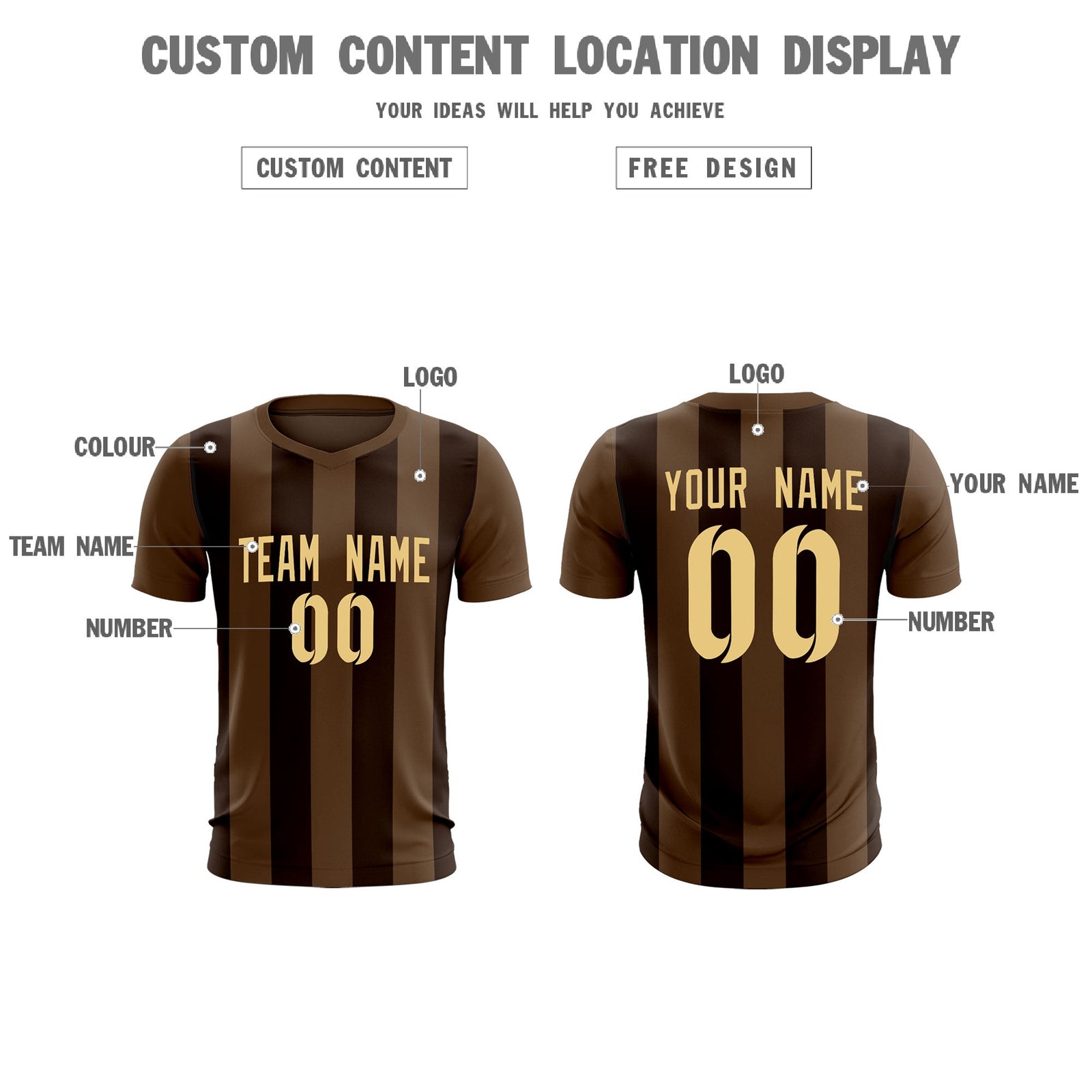 Custom Light Brown Brown Vertical Stripes Casual Outdoor Soccer Sets Jersey