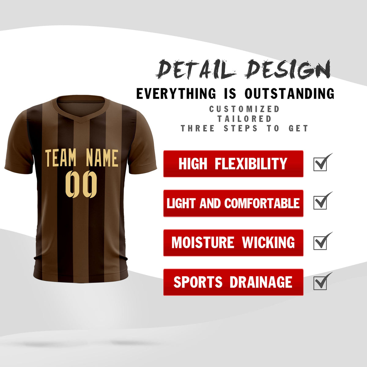 Custom Light Brown Brown Vertical Stripes Casual Outdoor Soccer Sets Jersey