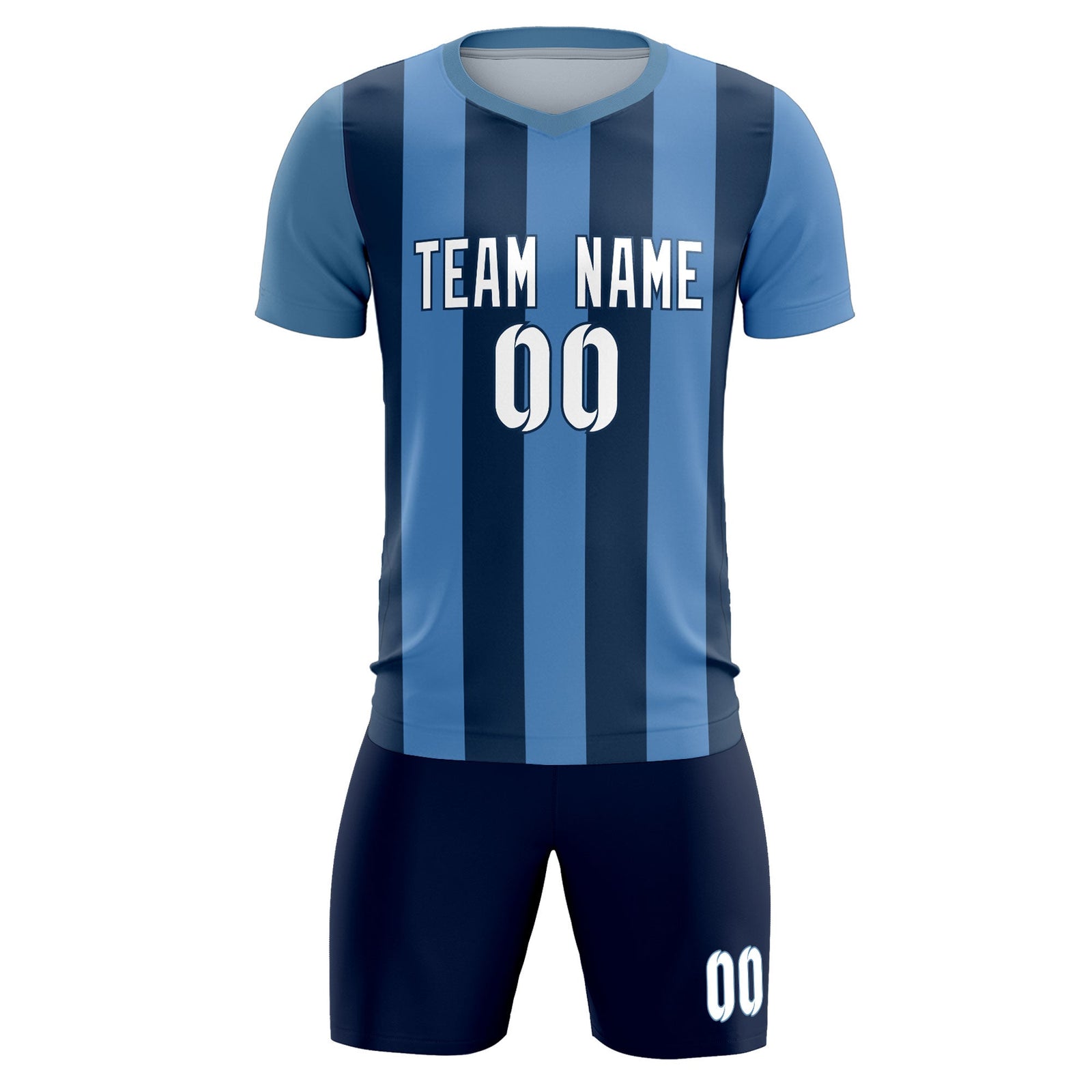 Custom Light Blue Midnight Blue Vertical Stripes Casual Outdoor Soccer Sets Jersey