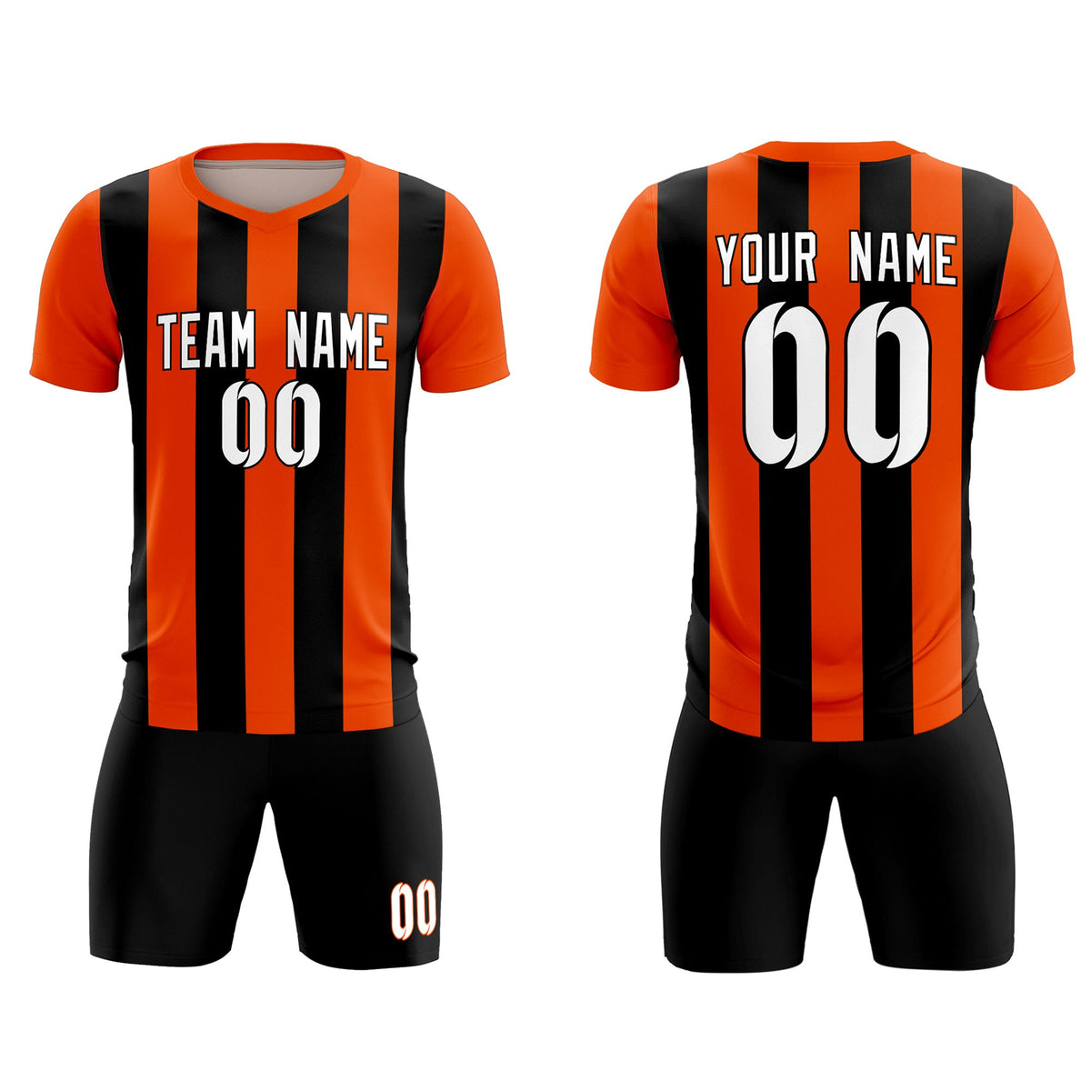 Custom Orange Black Vertical Stripes Casual Outdoor Soccer Sets Jersey