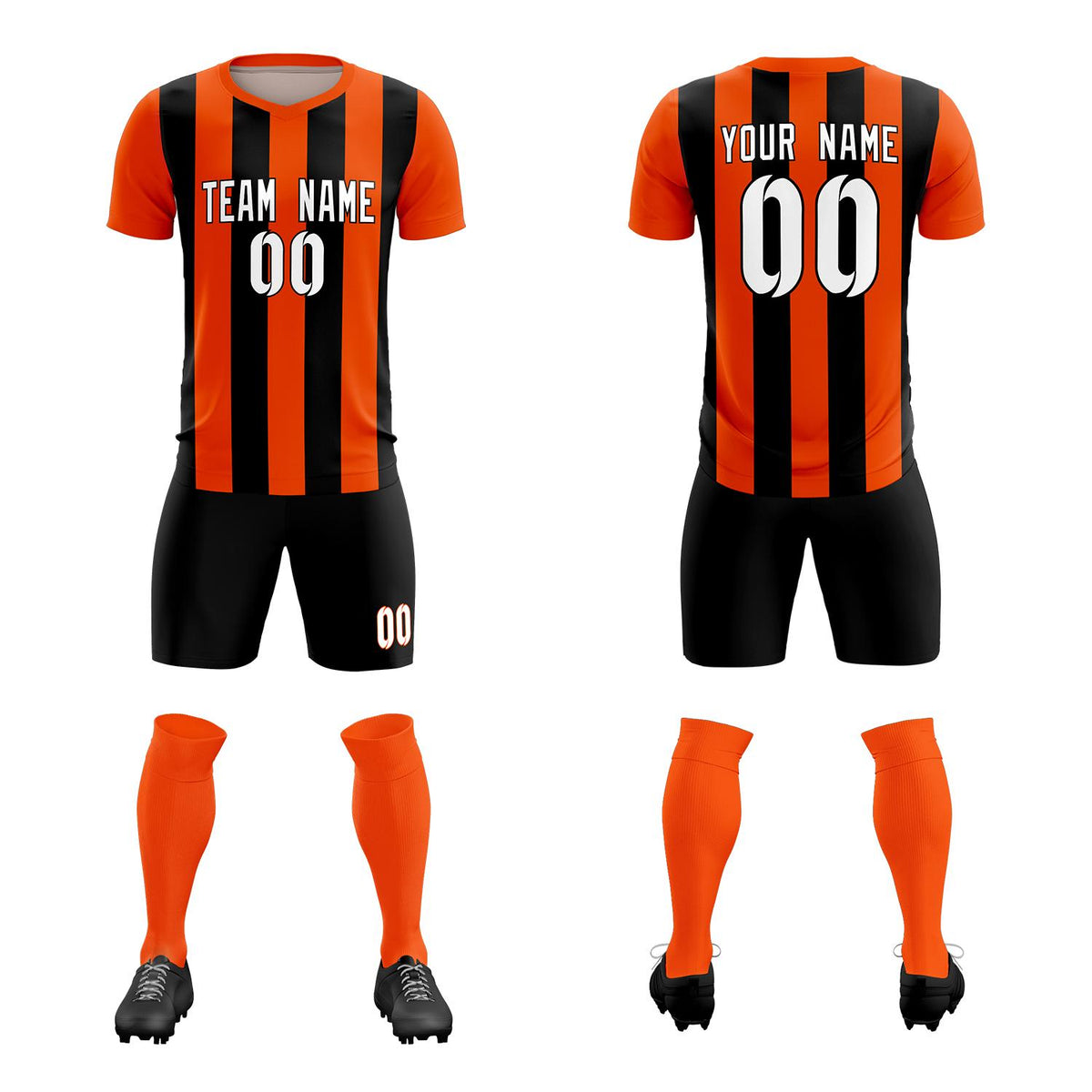 Custom Orange Black Vertical Stripes Casual Outdoor Soccer Sets Jersey