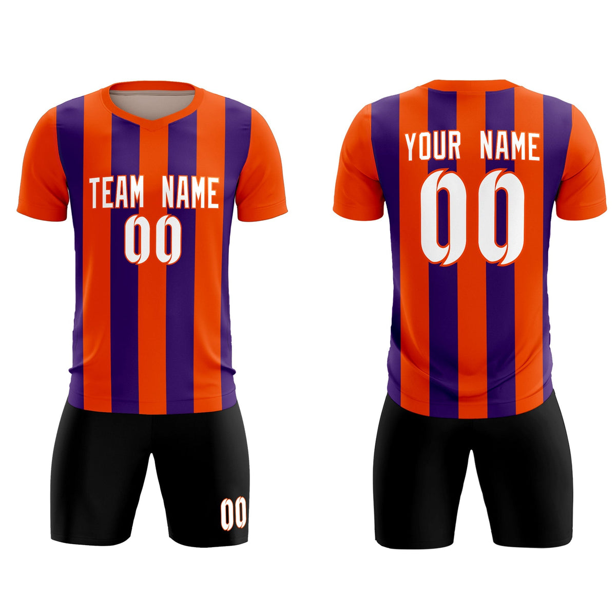 Custom Orange Purple Vertical Stripes Casual Outdoor Soccer Sets Jersey