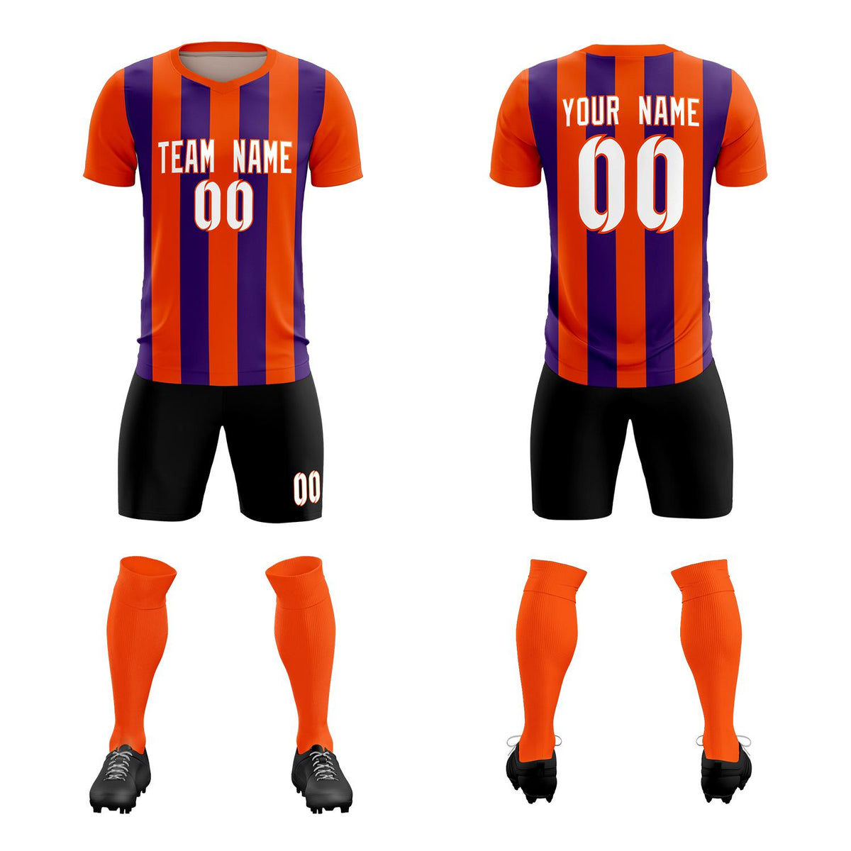 Custom Orange Purple Vertical Stripes Casual Outdoor Soccer Sets Jersey