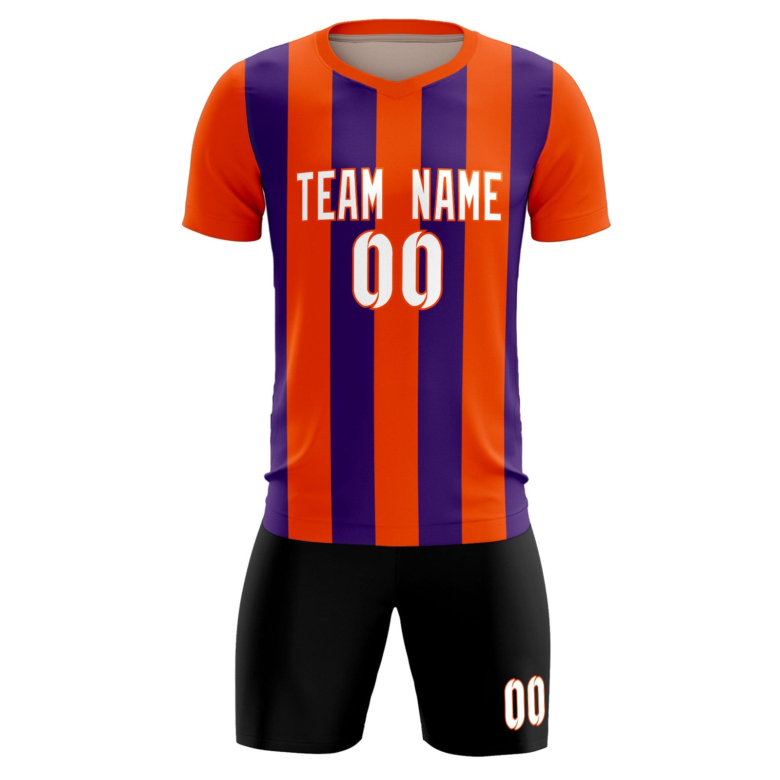 Custom Orange Purple Vertical Stripes Casual Outdoor Soccer Sets Jersey