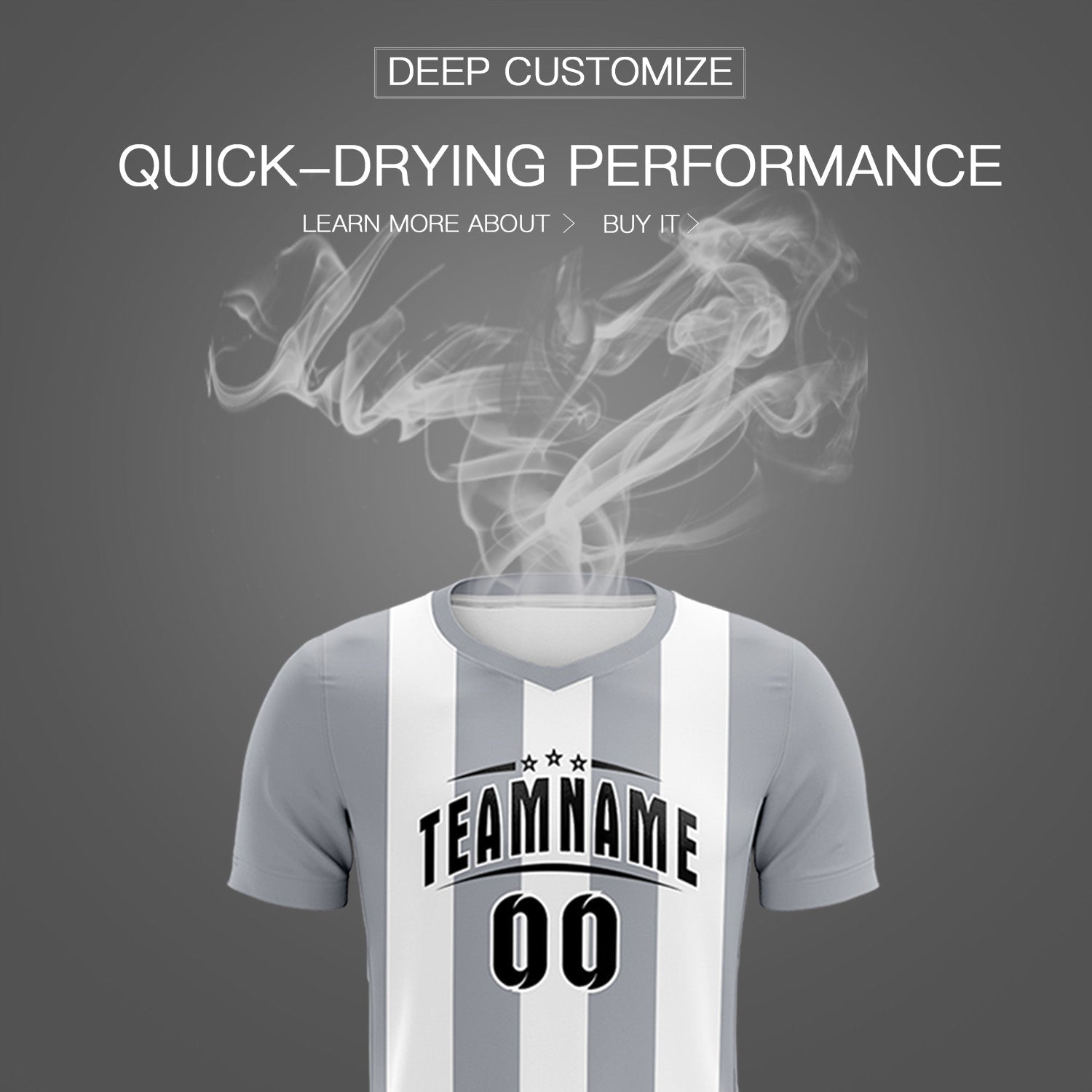 Custom White Gray Vertical Stripes Casual Outdoor Soccer Sets Jersey