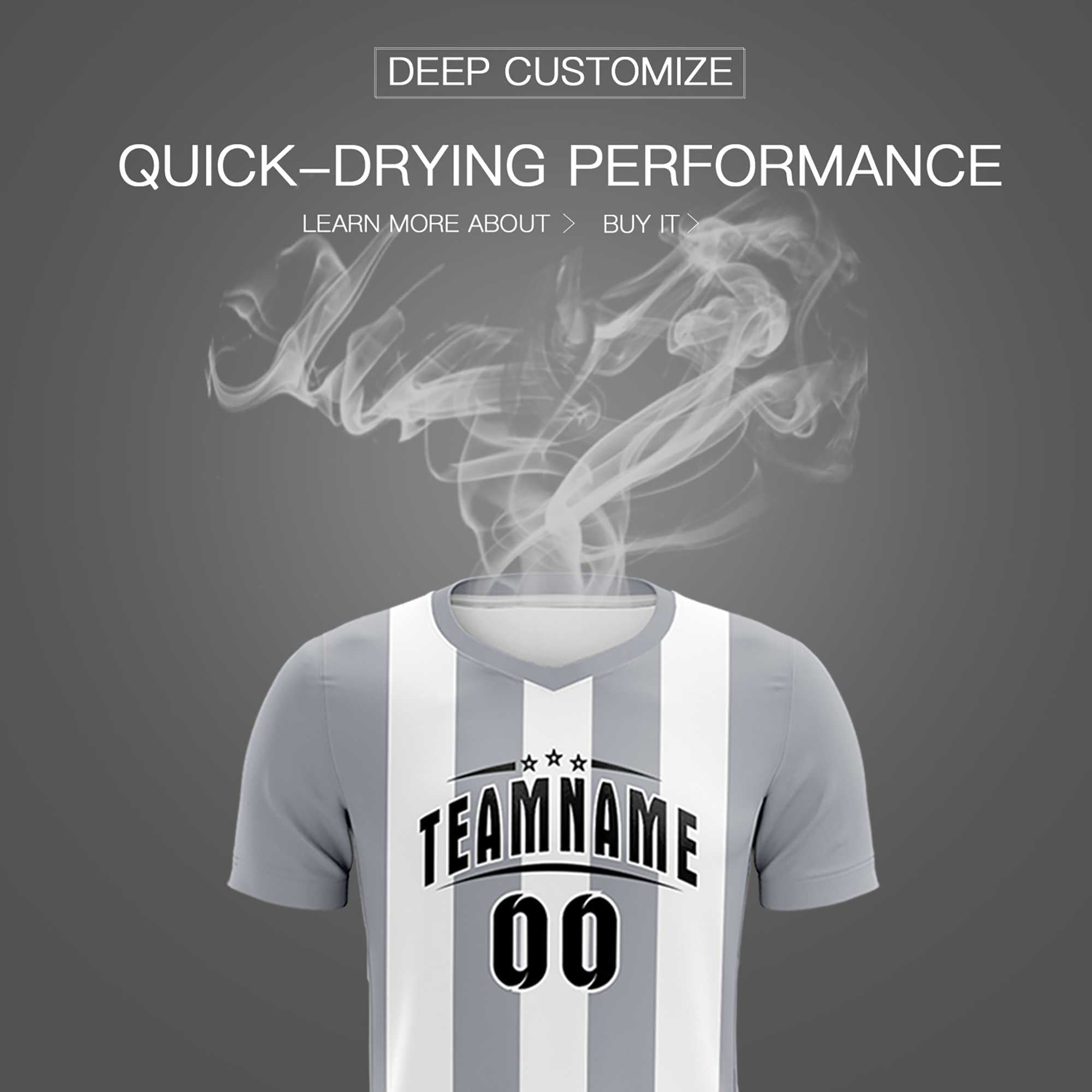Custom White Gray Vertical Stripes Casual Outdoor Soccer Sets Jersey