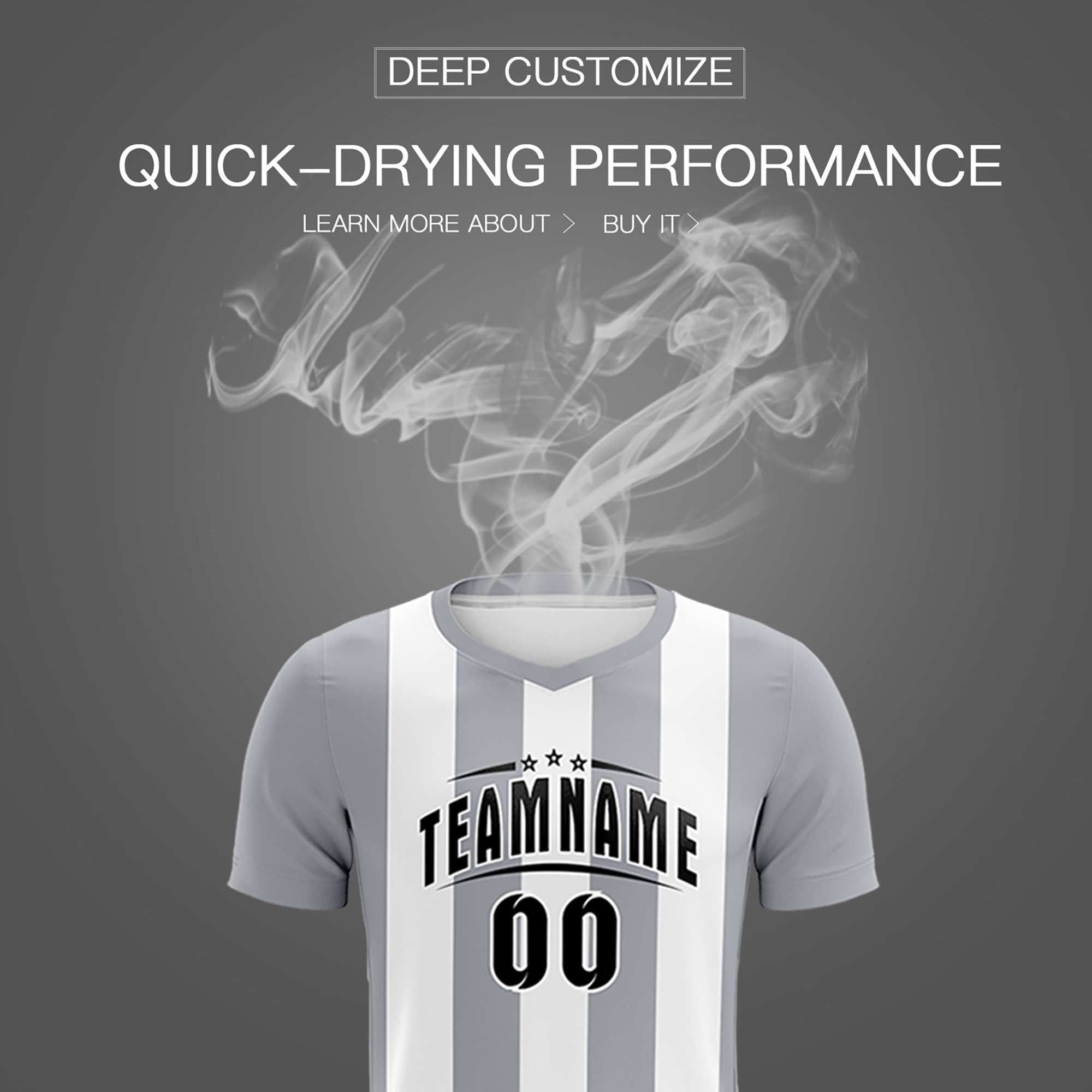 Custom White Gray Vertical Stripes Casual Outdoor Soccer Sets Jersey