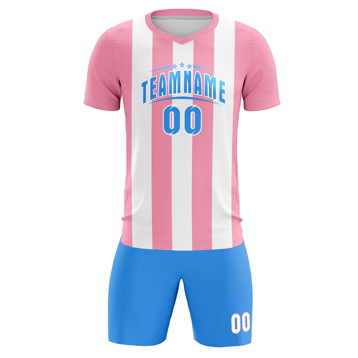Custom White Light Pink Vertical Stripes Casual Outdoor Soccer Sets Jersey