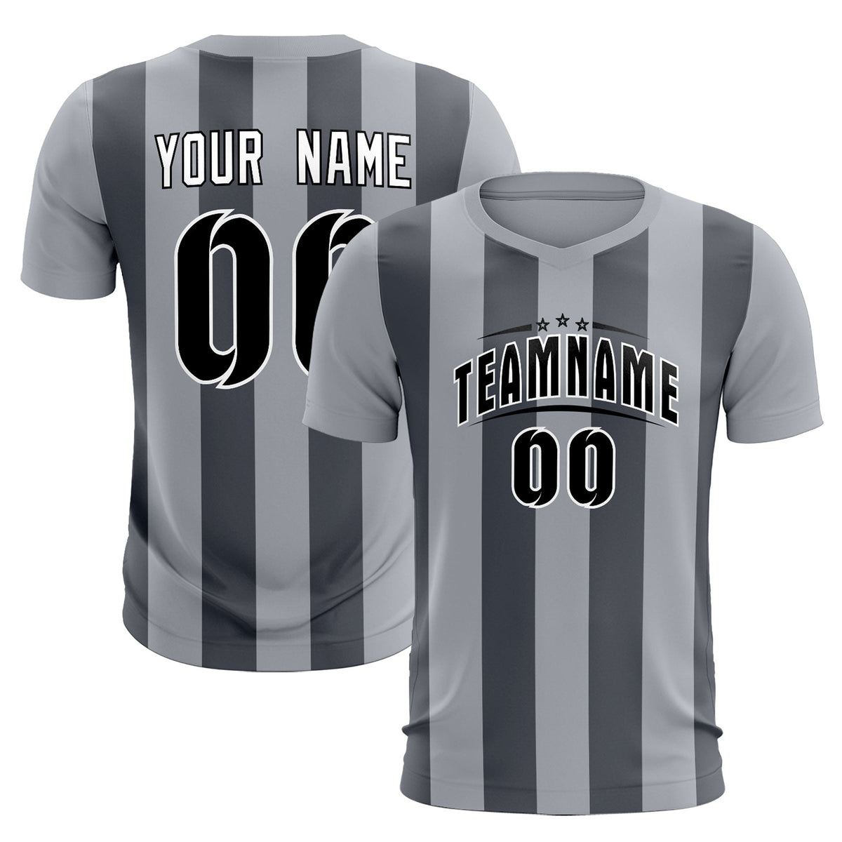 Custom Gray Dark Gray Vertical Stripes Casual Outdoor Soccer Sets Jersey