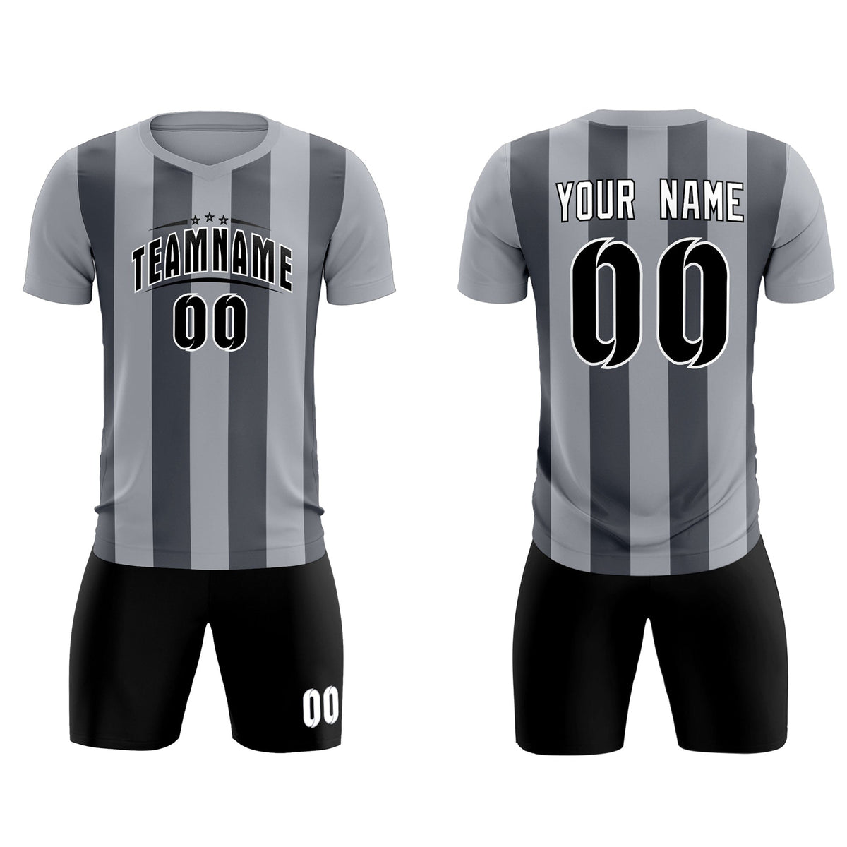 Custom Gray Dark Gray Vertical Stripes Casual Outdoor Soccer Sets Jersey