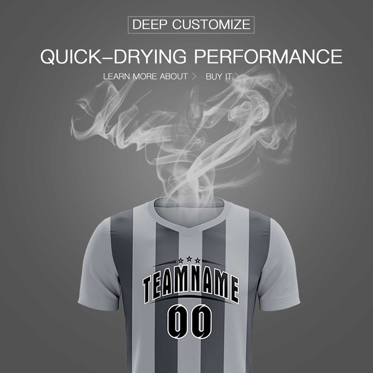 Custom Gray Dark Gray Vertical Stripes Casual Outdoor Soccer Sets Jersey