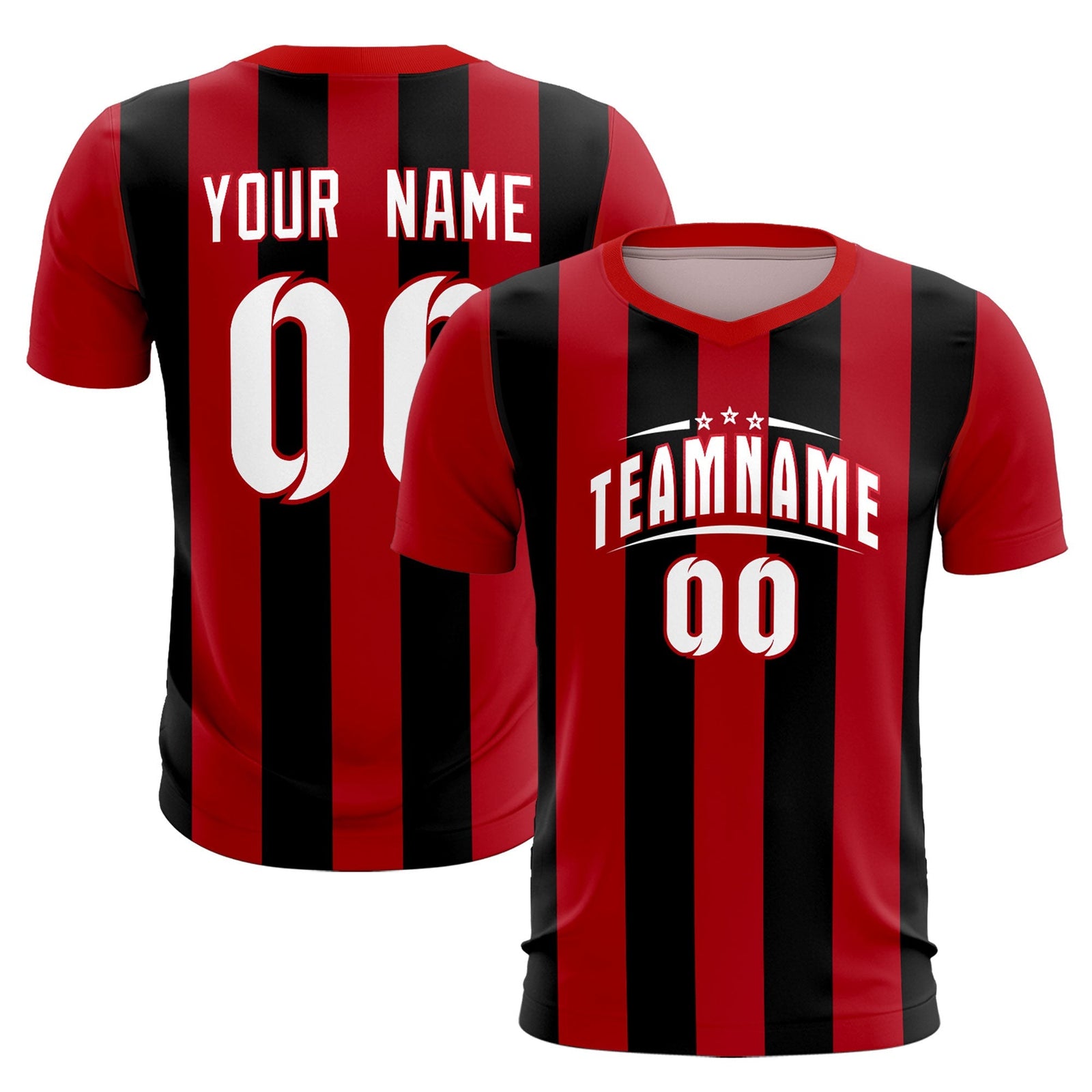Custom Red Black Vertical Stripes Casual Outdoor Soccer Sets Jersey