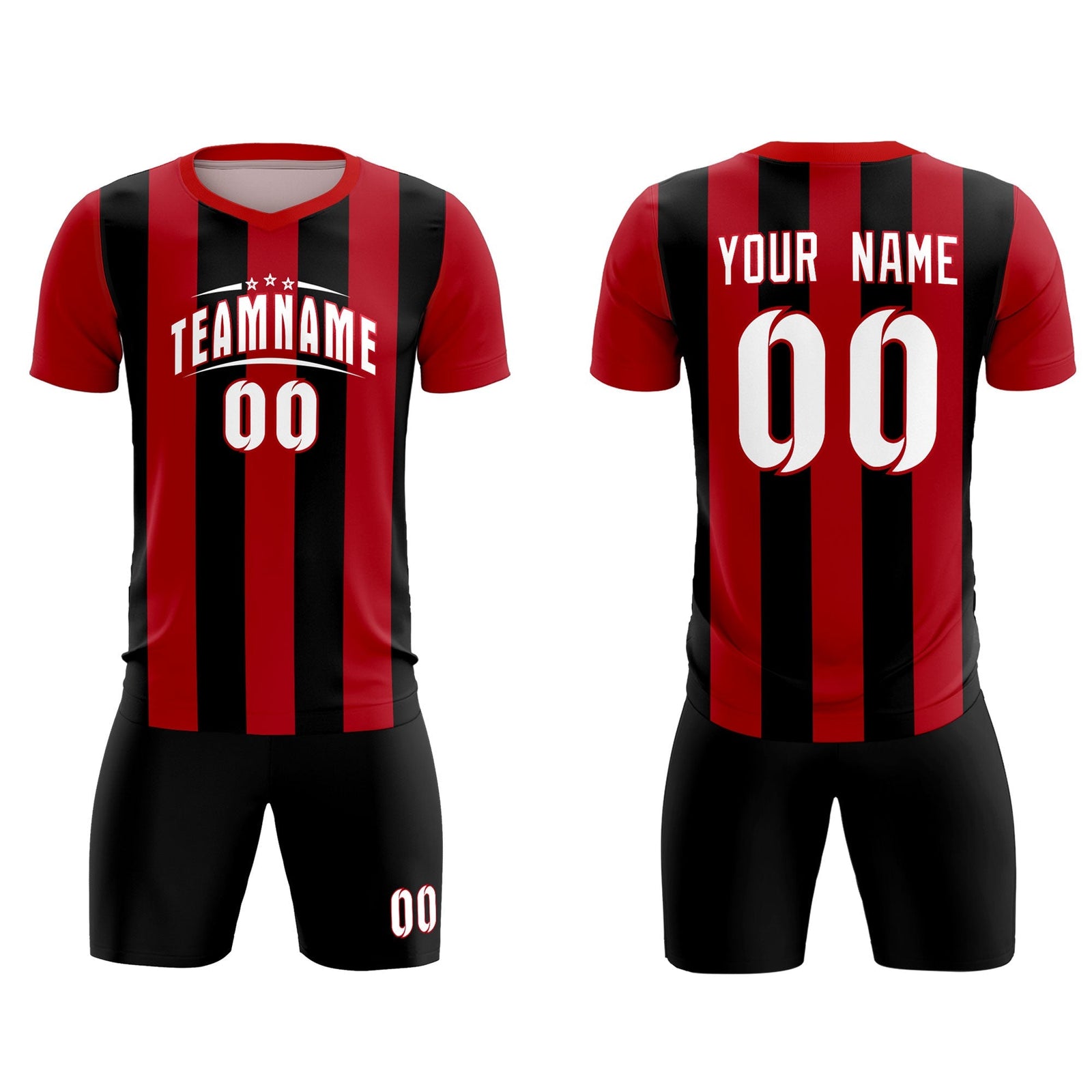 Custom Red Black Vertical Stripes Casual Outdoor Soccer Sets Jersey