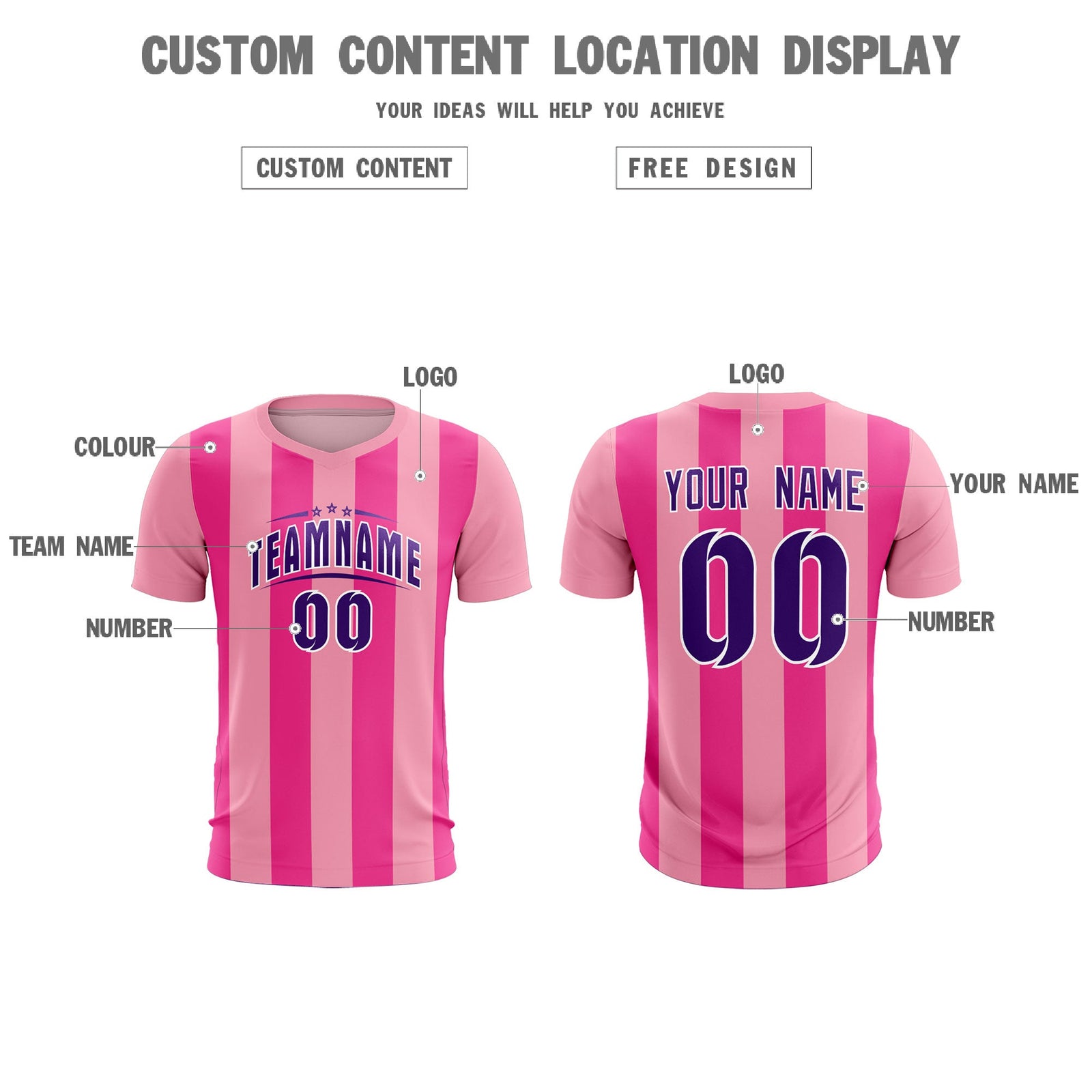 Custom Light Pink Pink Vertical Stripes Casual Outdoor Soccer Sets Jersey