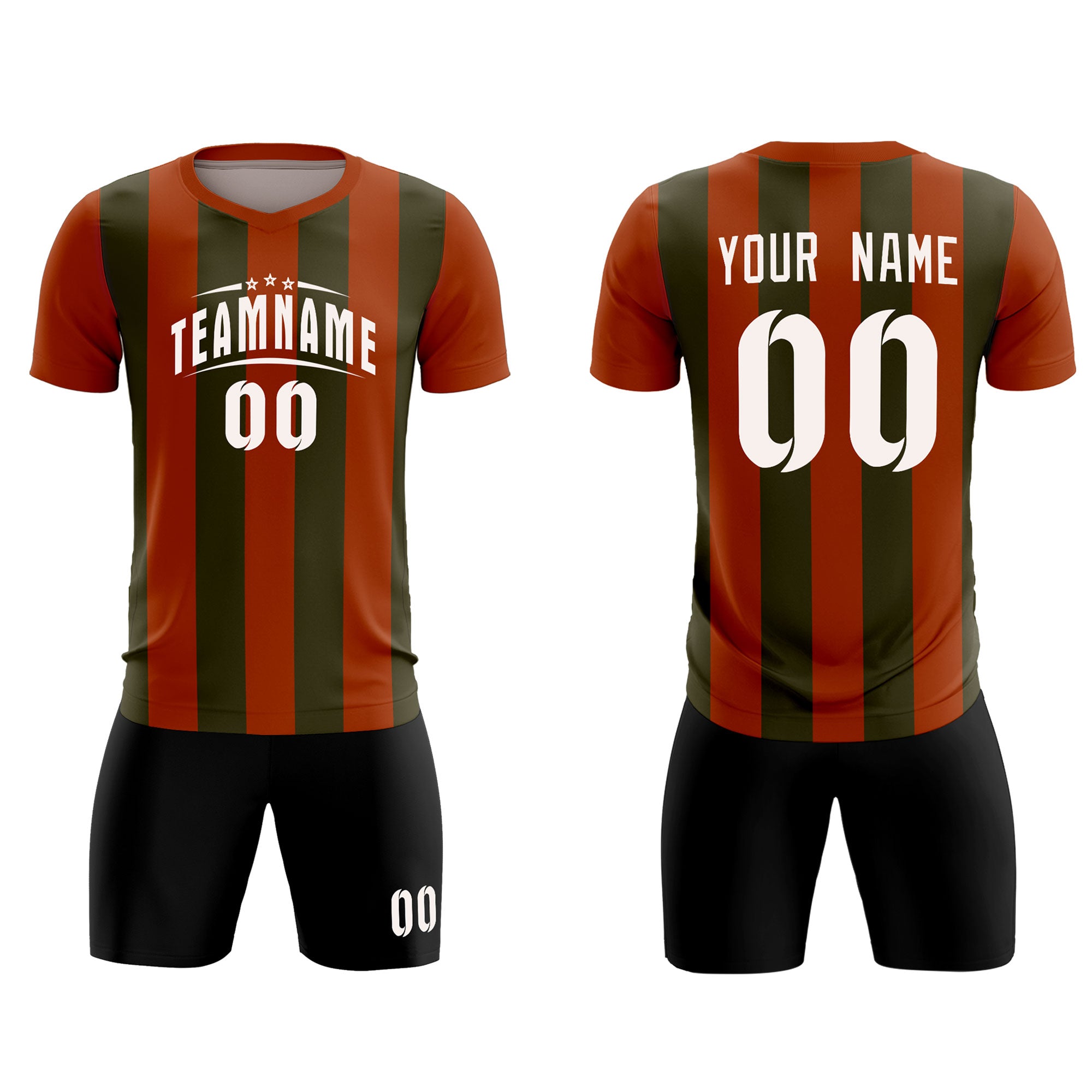 Custom Texas Orange Olive Vertical Stripes Casual Outdoor Soccer Sets Jersey