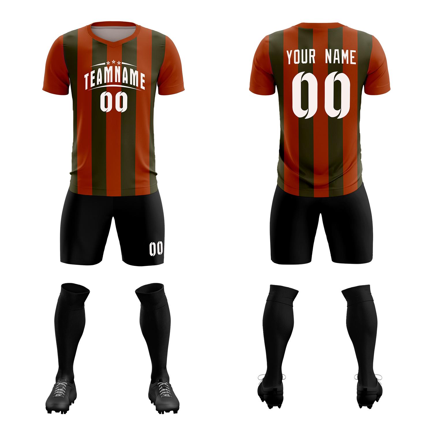 Custom Texas Orange Olive Vertical Stripes Casual Outdoor Soccer Sets Jersey