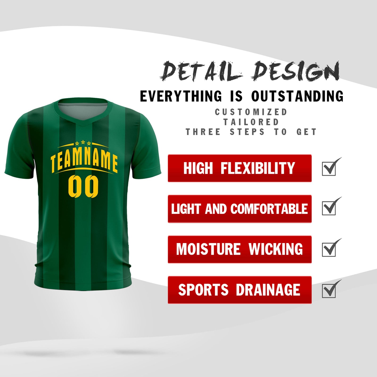 Custom Kelly Green Green Vertical Stripes Casual Outdoor Soccer Sets Jersey