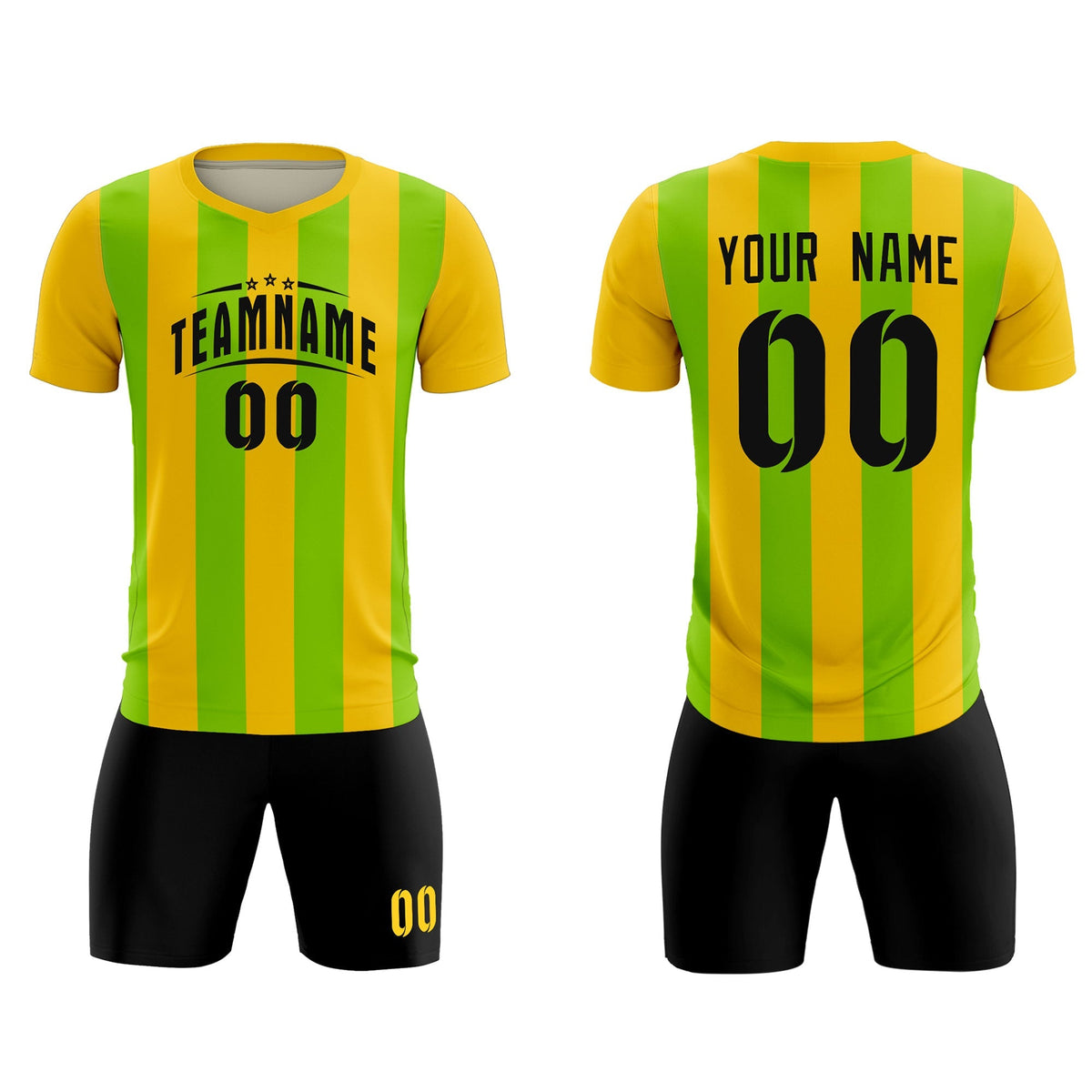 Custom Gold Neon Green Vertical Stripes Casual Outdoor Soccer Sets Jersey